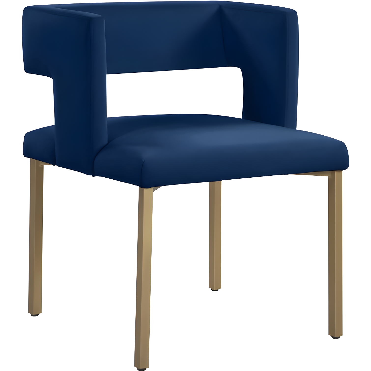 Caleb Luxe Navy Velvet Low-Back Dining Chair with Gold Legs