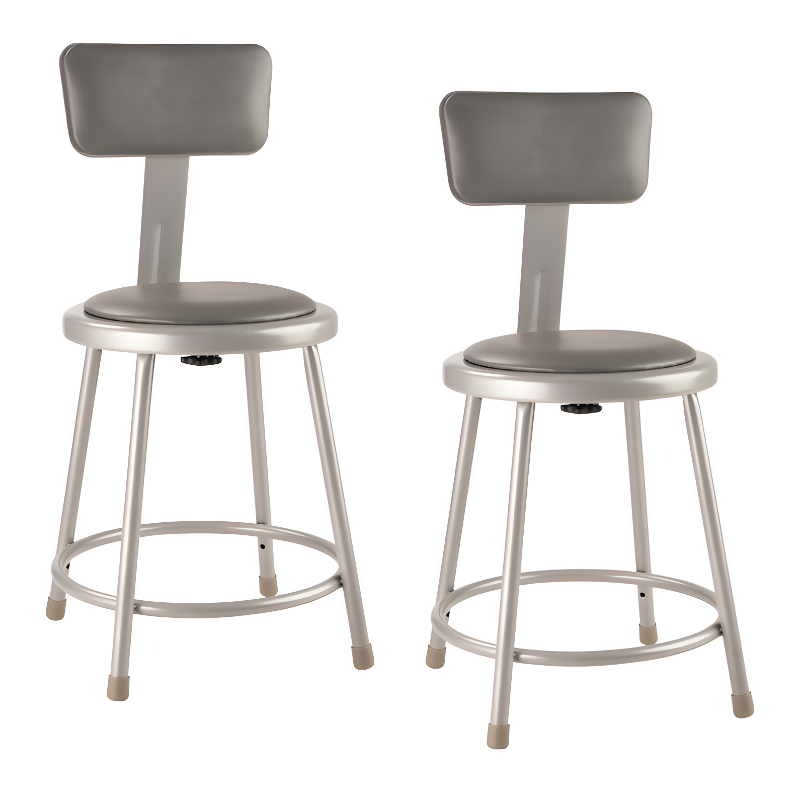 Gray Adjustable Steel Low-Back Stool with Vinyl Seat