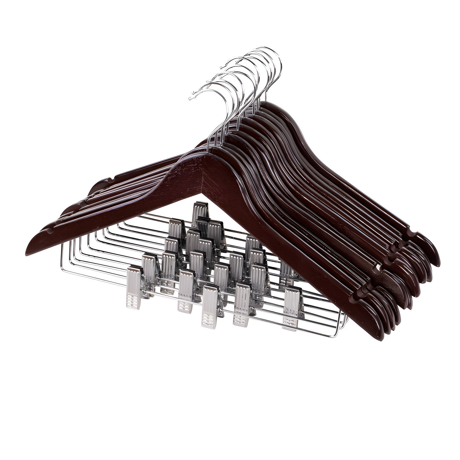 Cherry Wood Non-Slip Suit Hangers with Clips, 12 Pack