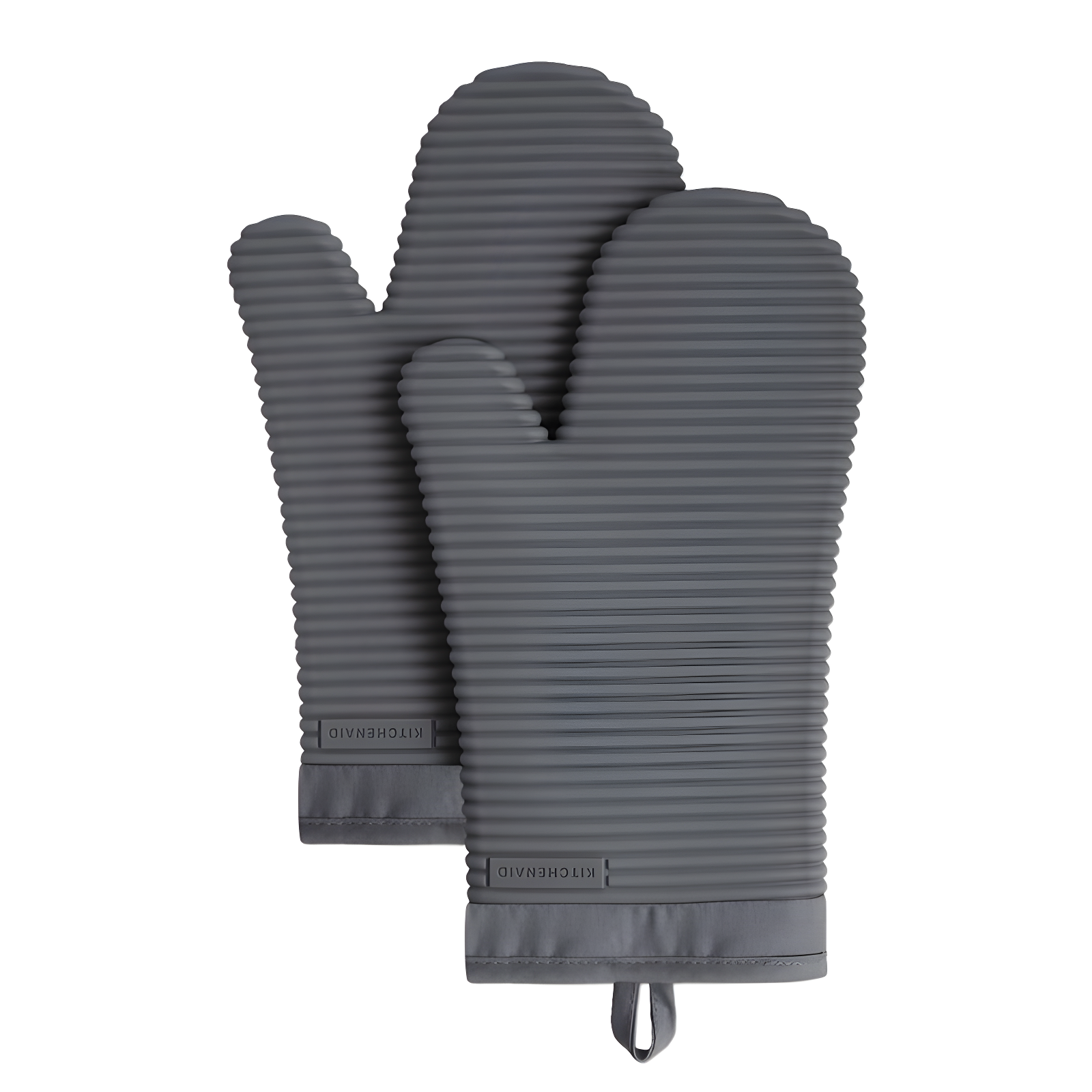 Charcoal Gray Ribbed Silicone Oven Mitt Set, 2-Piece