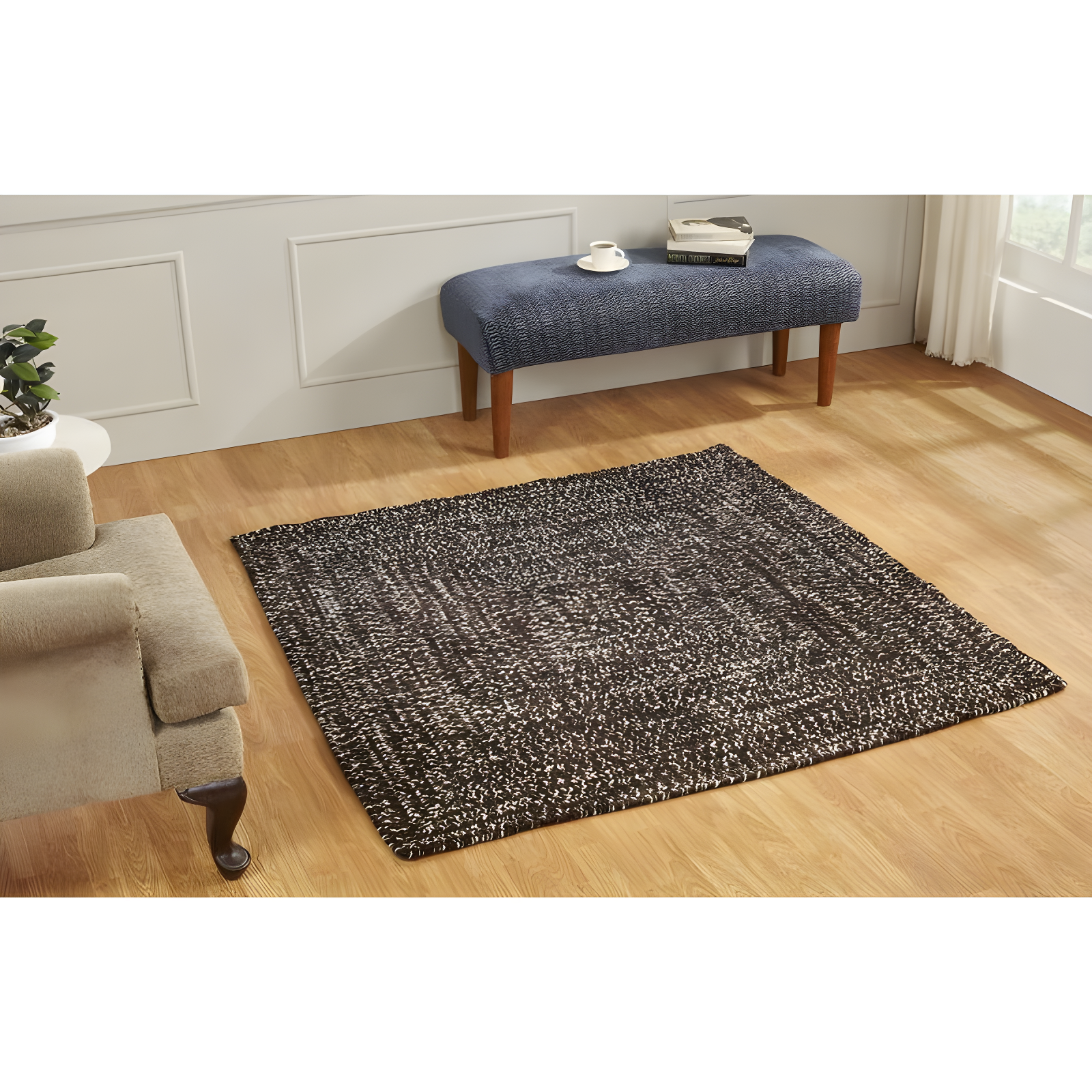 Dove Chestnut Square Braided Synthetic Rug, Stain-Resistant and Reversible