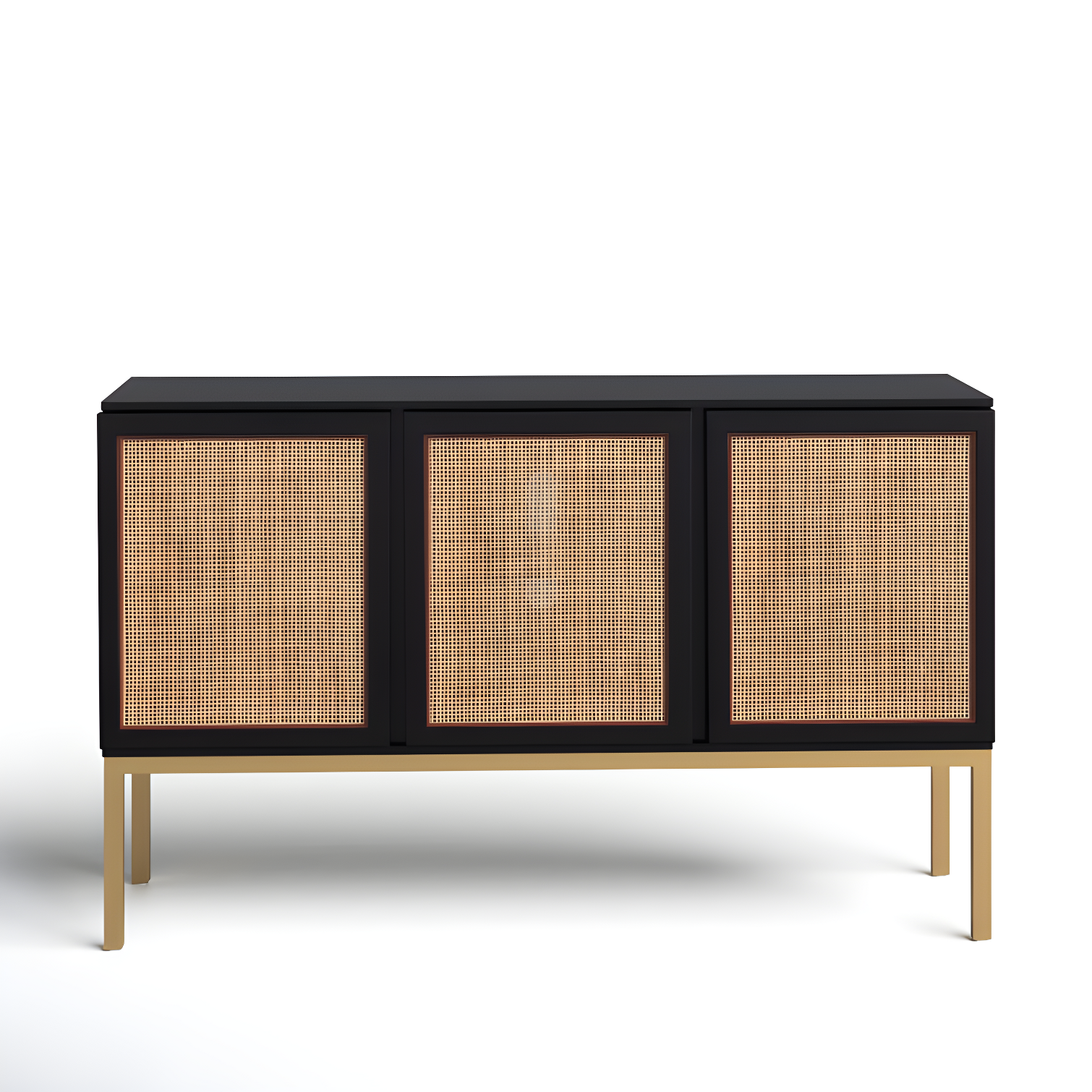 Zadie Coastal Black and Gold Rattan Sideboard with Storage