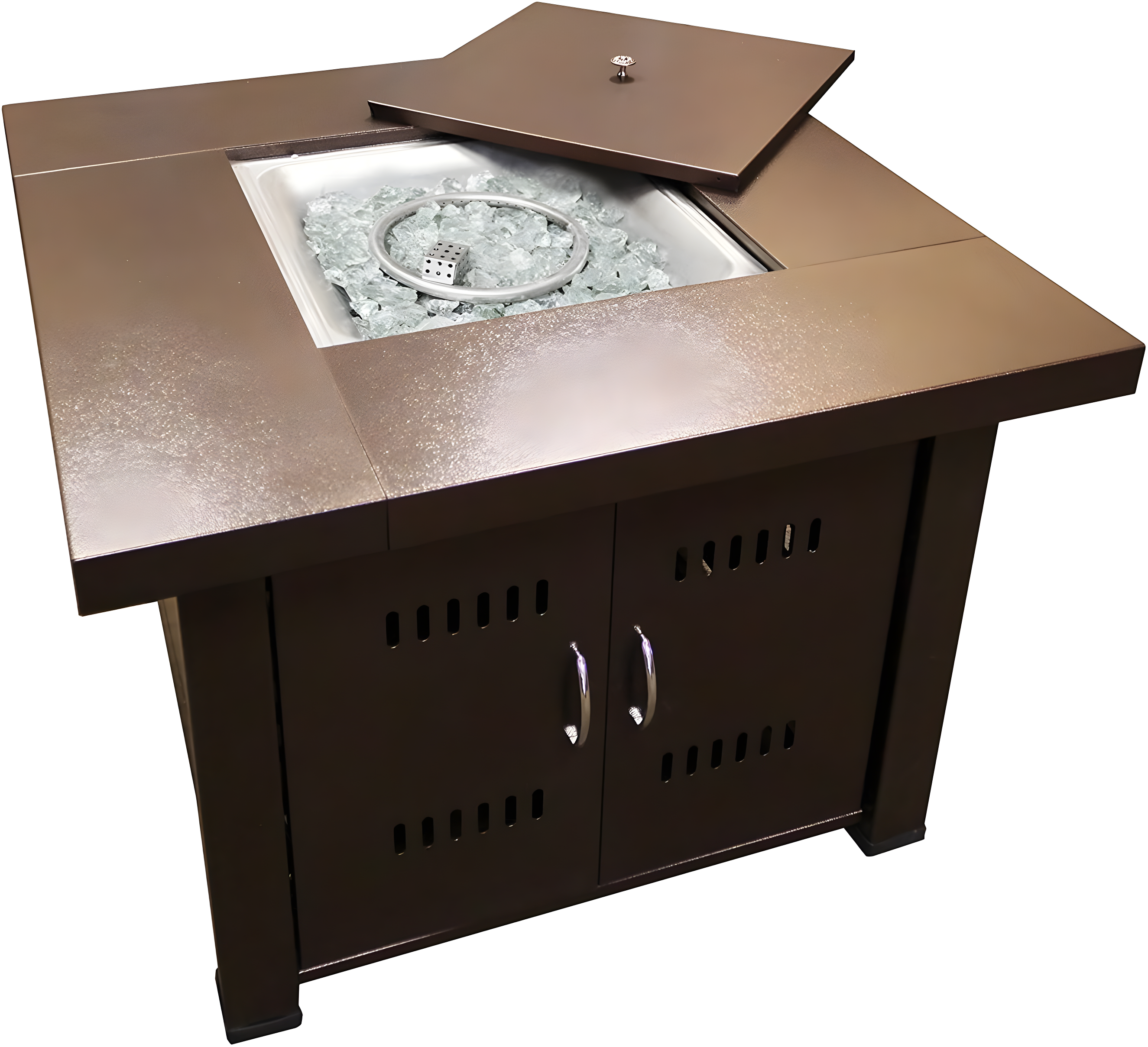 38-Inch Bronze Gas Fire Pit Table with Clear Glass