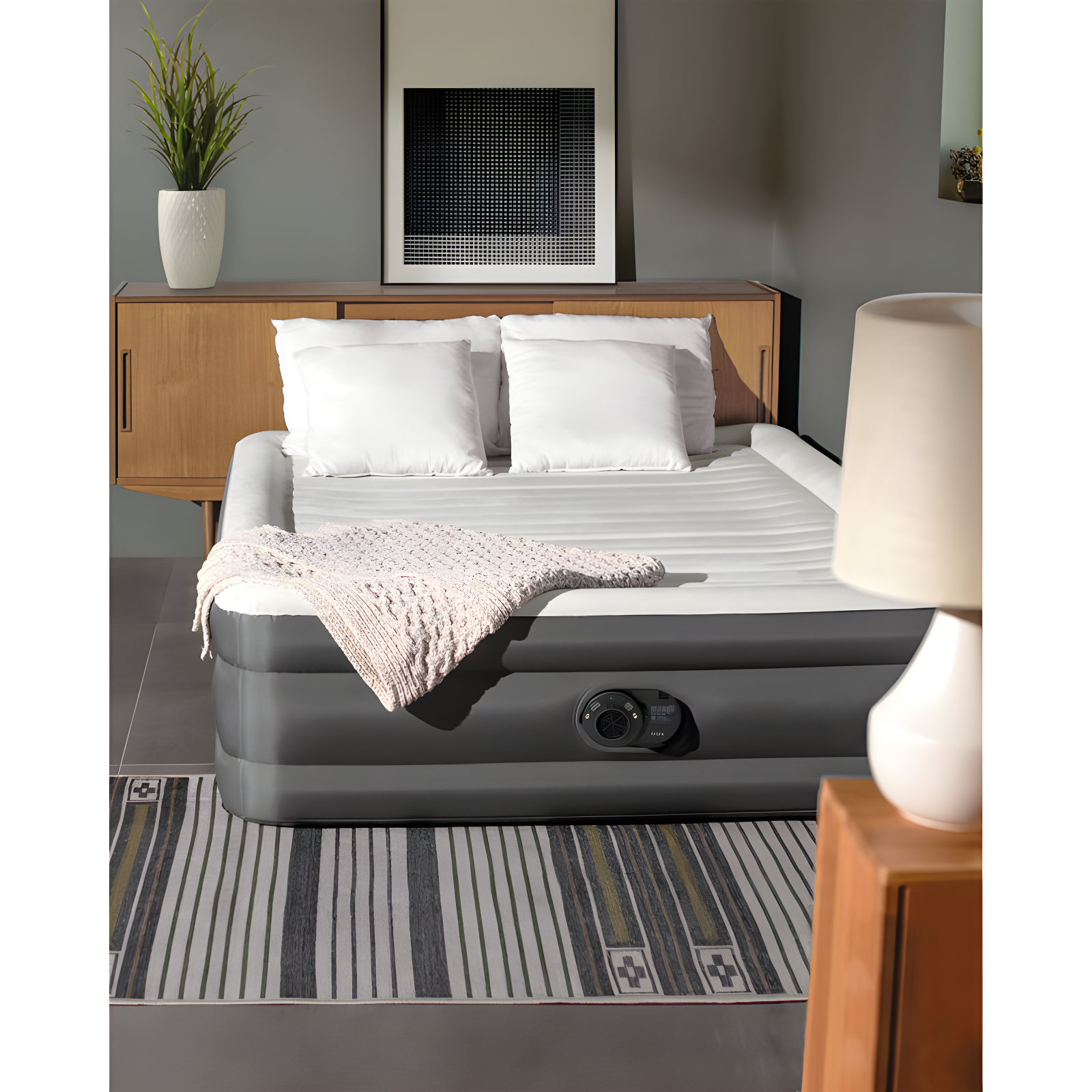 Intex 18" Gray Queen Air Mattress with Built-in Pump