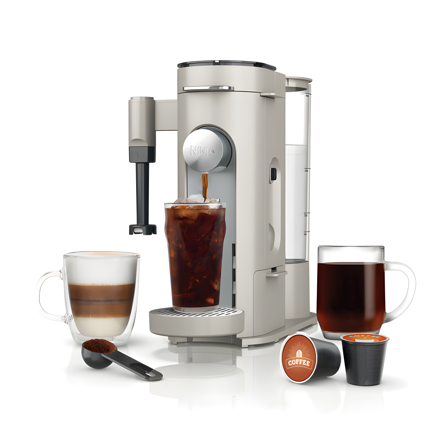 Stone Single-Serve Pod and Grounds Coffee Maker with Frother