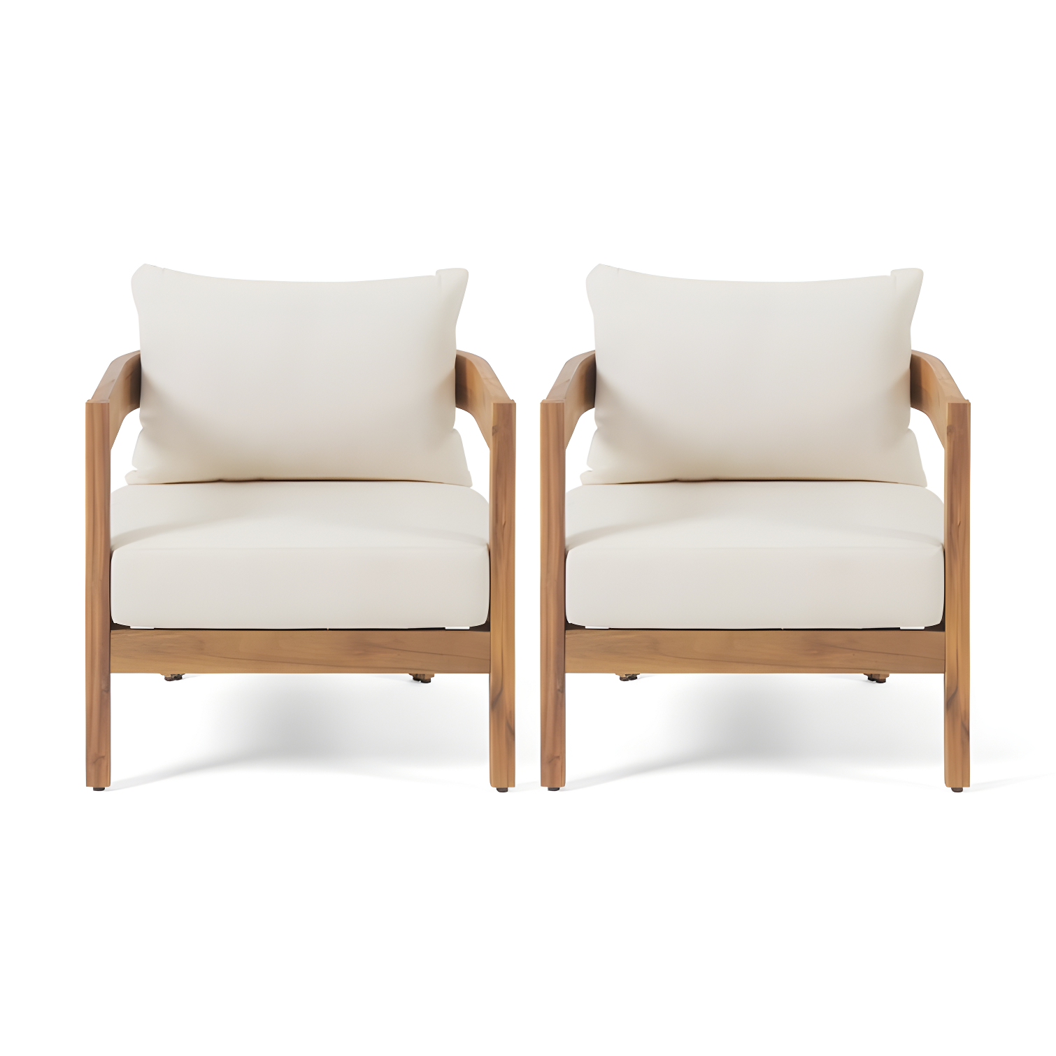 Beige Acacia Wood Outdoor Club Chairs with Cushions, Set of 2