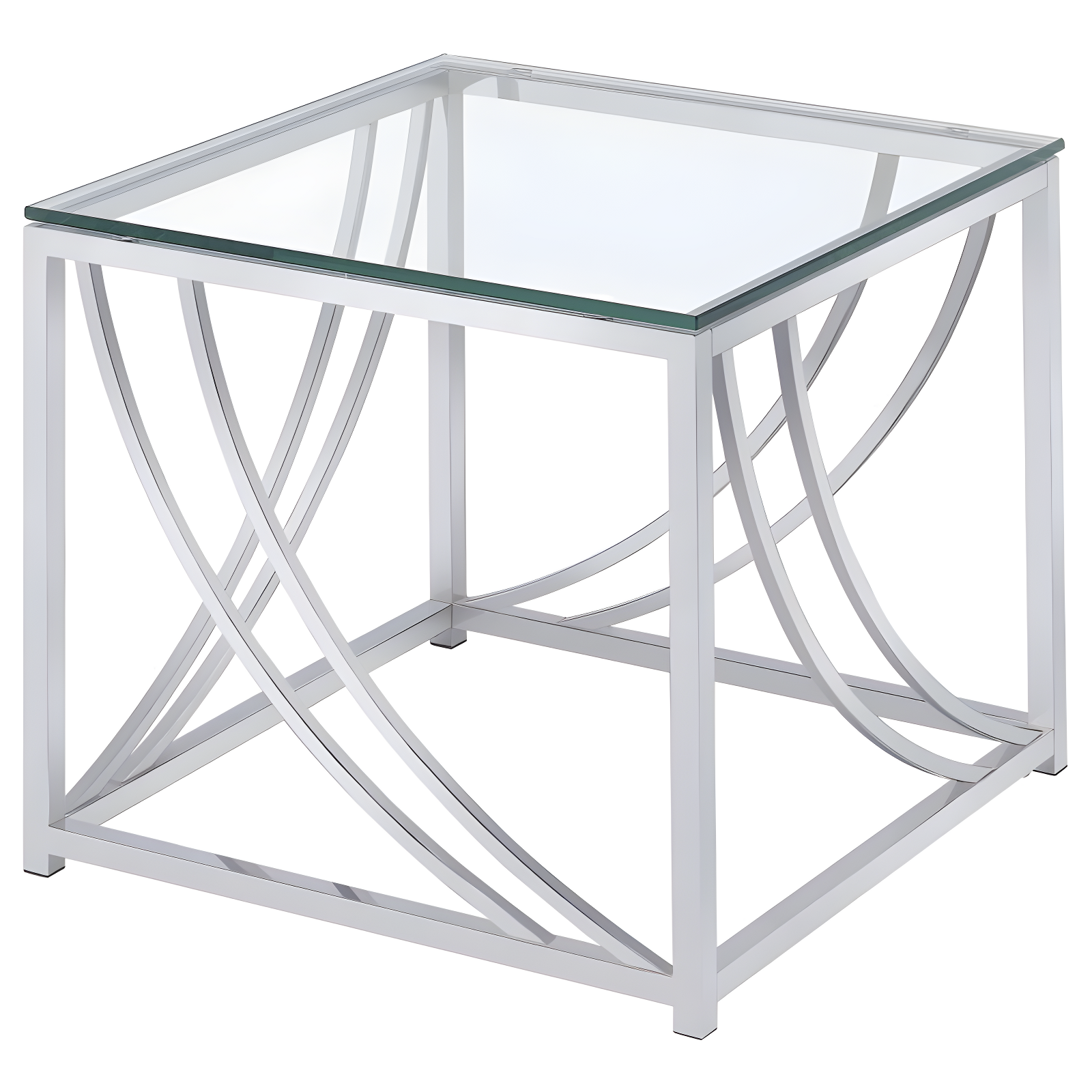 Elegant Chrome Square Glass-Top End Table