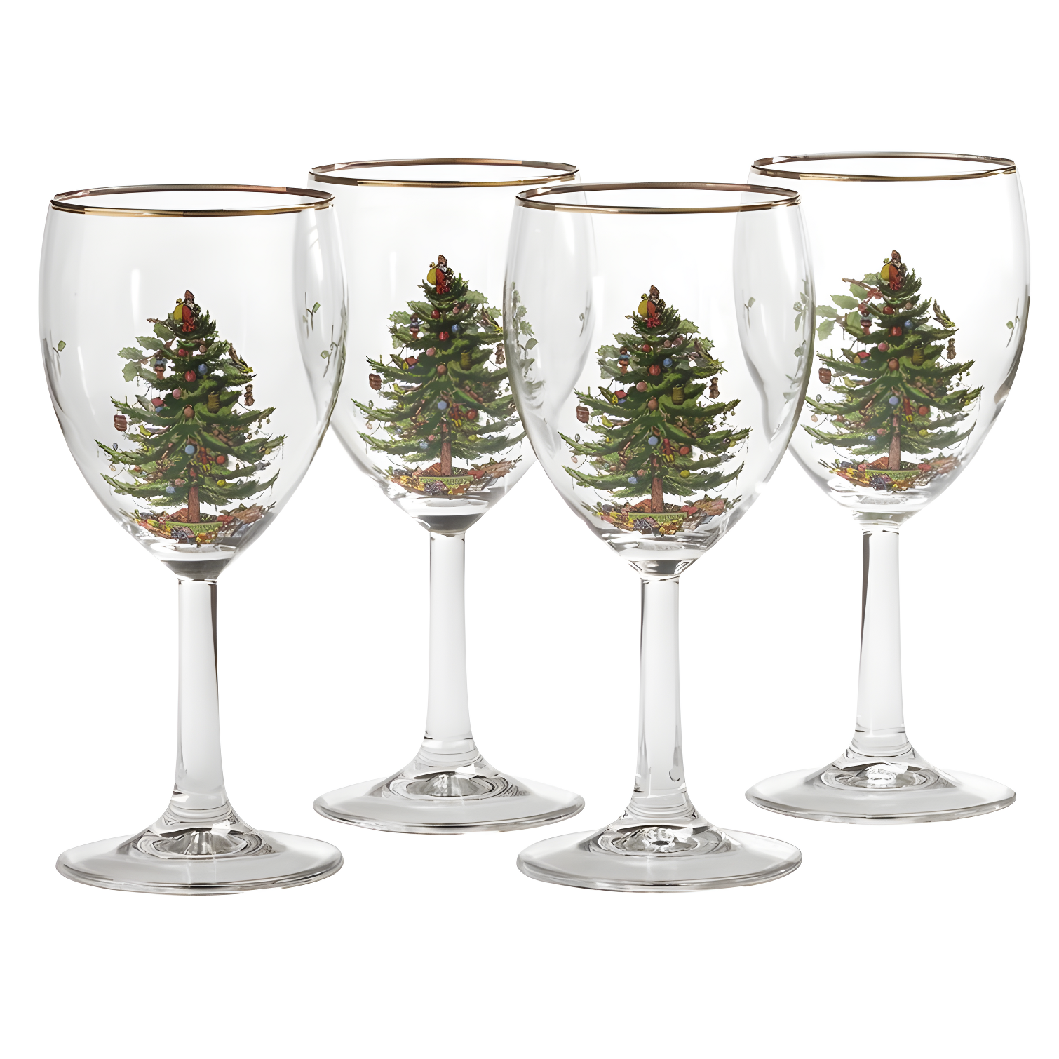 Spode Christmas Tree Gold-Rimmed Wine Glasses, Set of 4