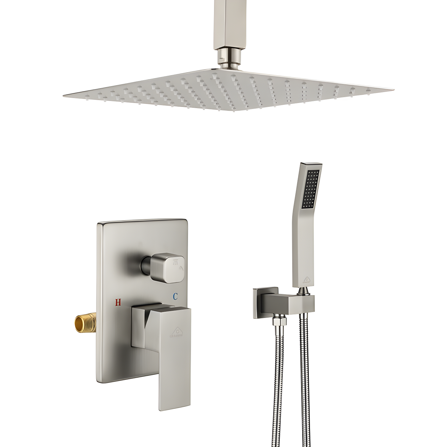 Brushed Nickel Ceiling Mounted Rain Shower System with Handheld