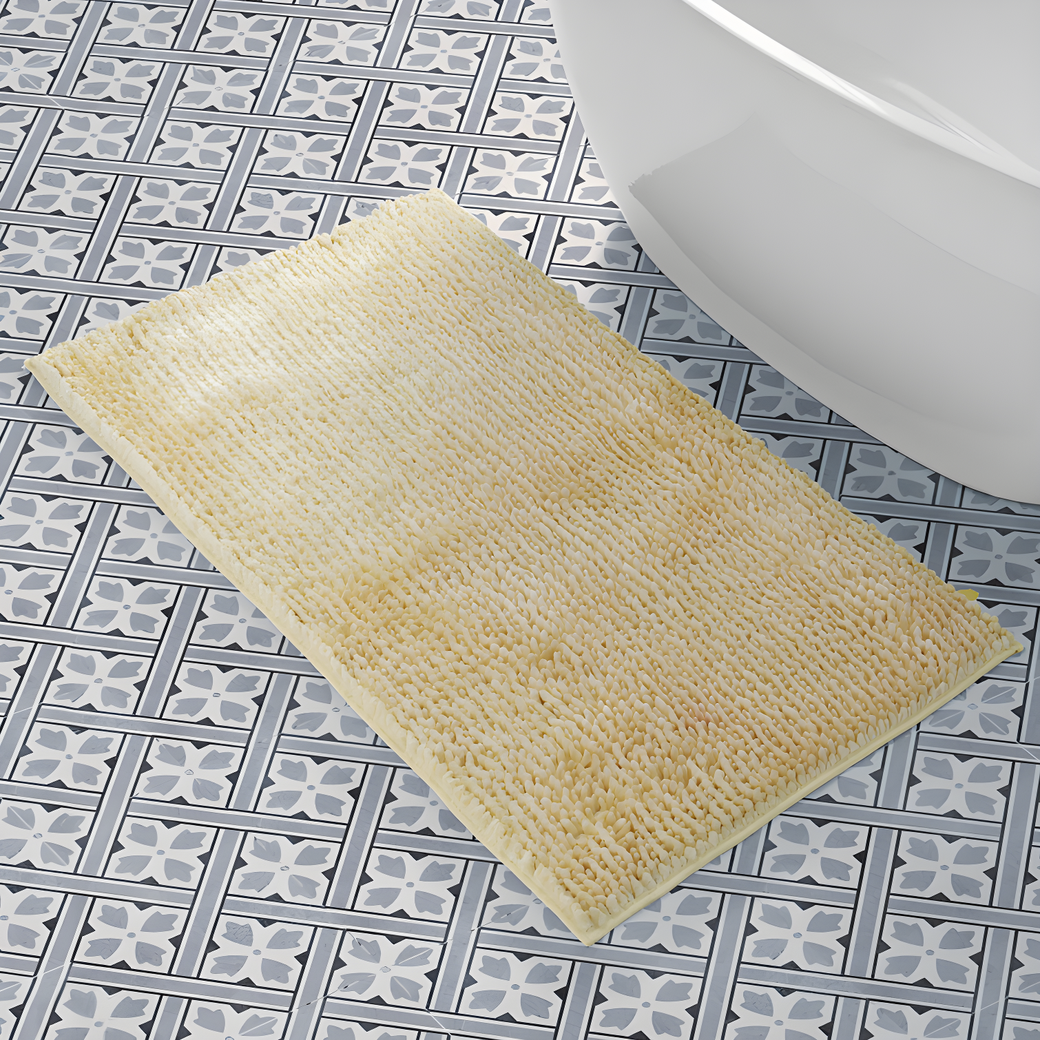 Silky Velvet Yellow Chenille 27" x 45" Bath Mat with Non-Slip Backing