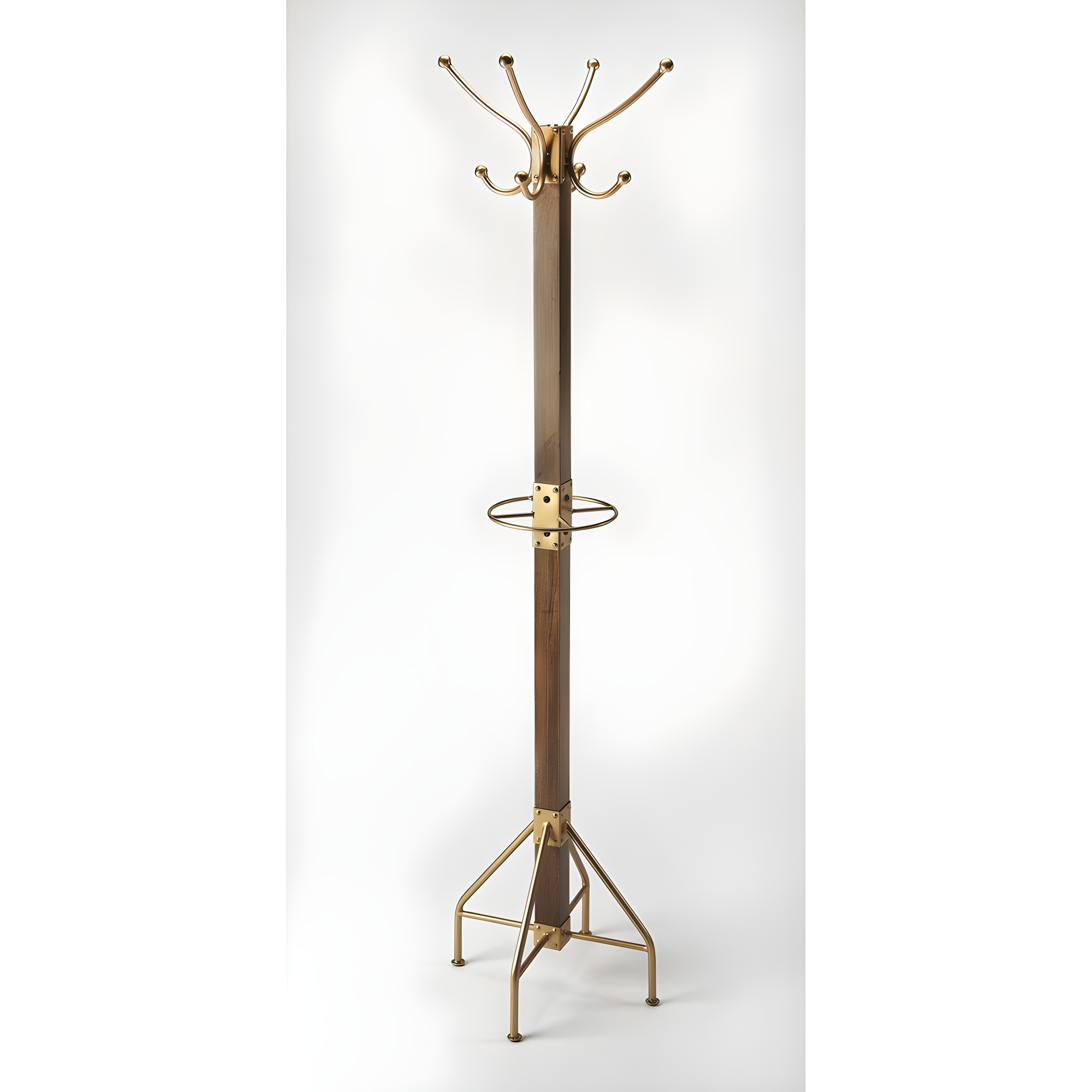 Antique Gold and Medium Brown Transitional Coat Rack