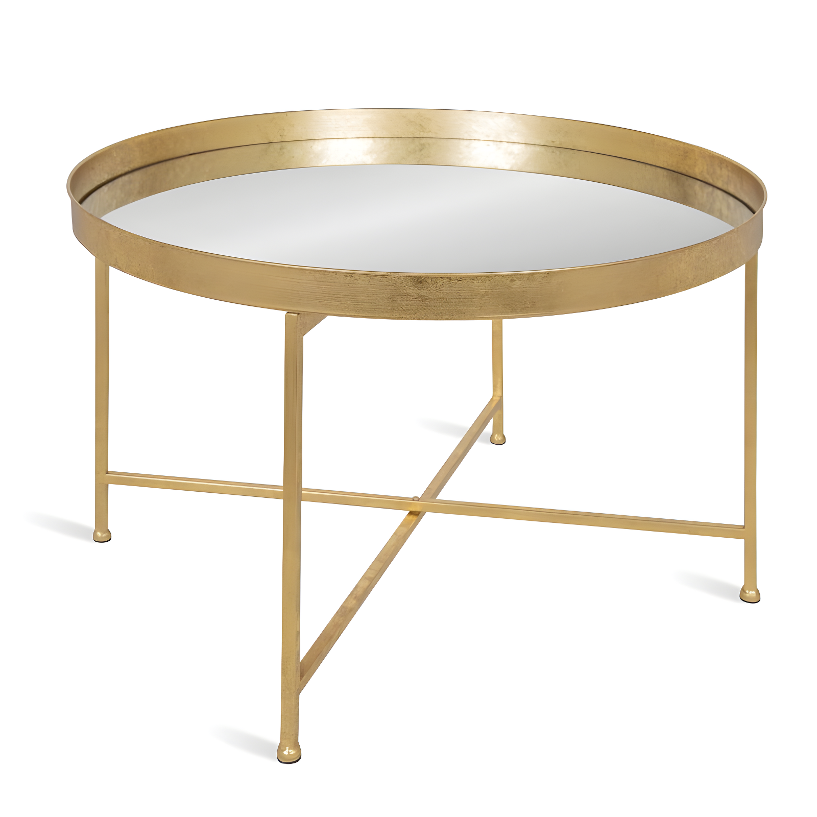 Luxurious Gold and Mirrored Round Wood Coffee Table