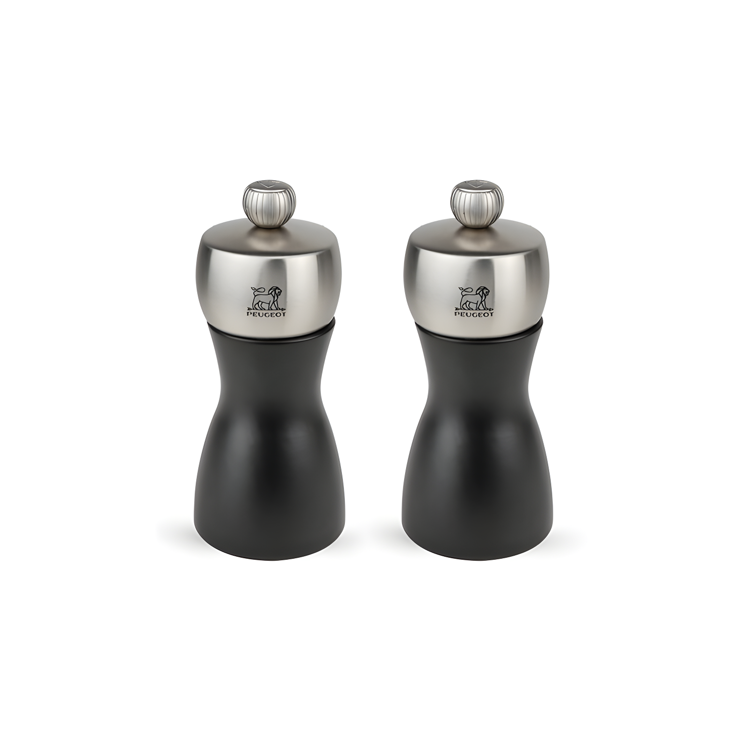 Matte Black Beechwood and Stainless Steel Salt and Pepper Mill Set