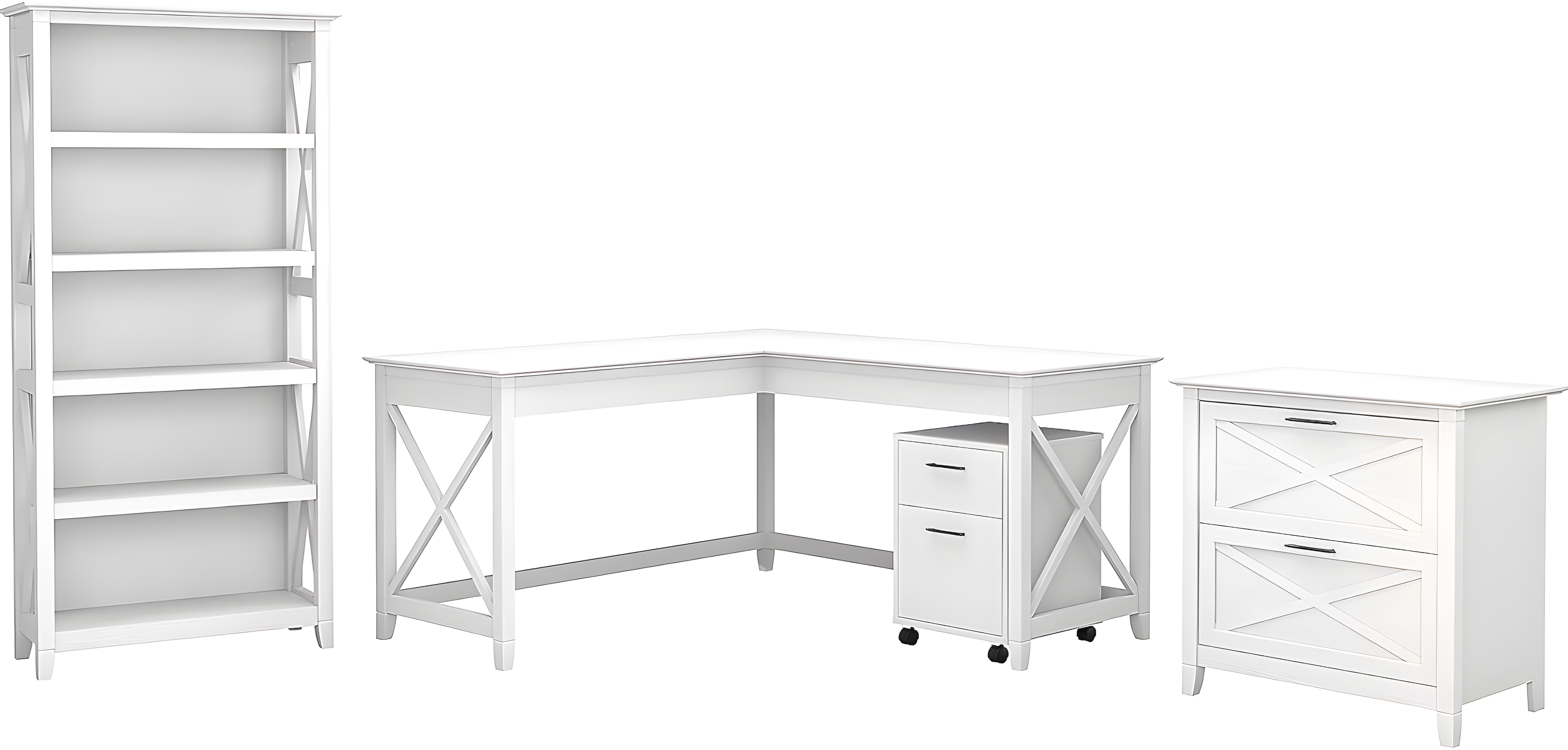 Casual Farmhouse 60W L-Shaped Desk Set in Pure White Oak