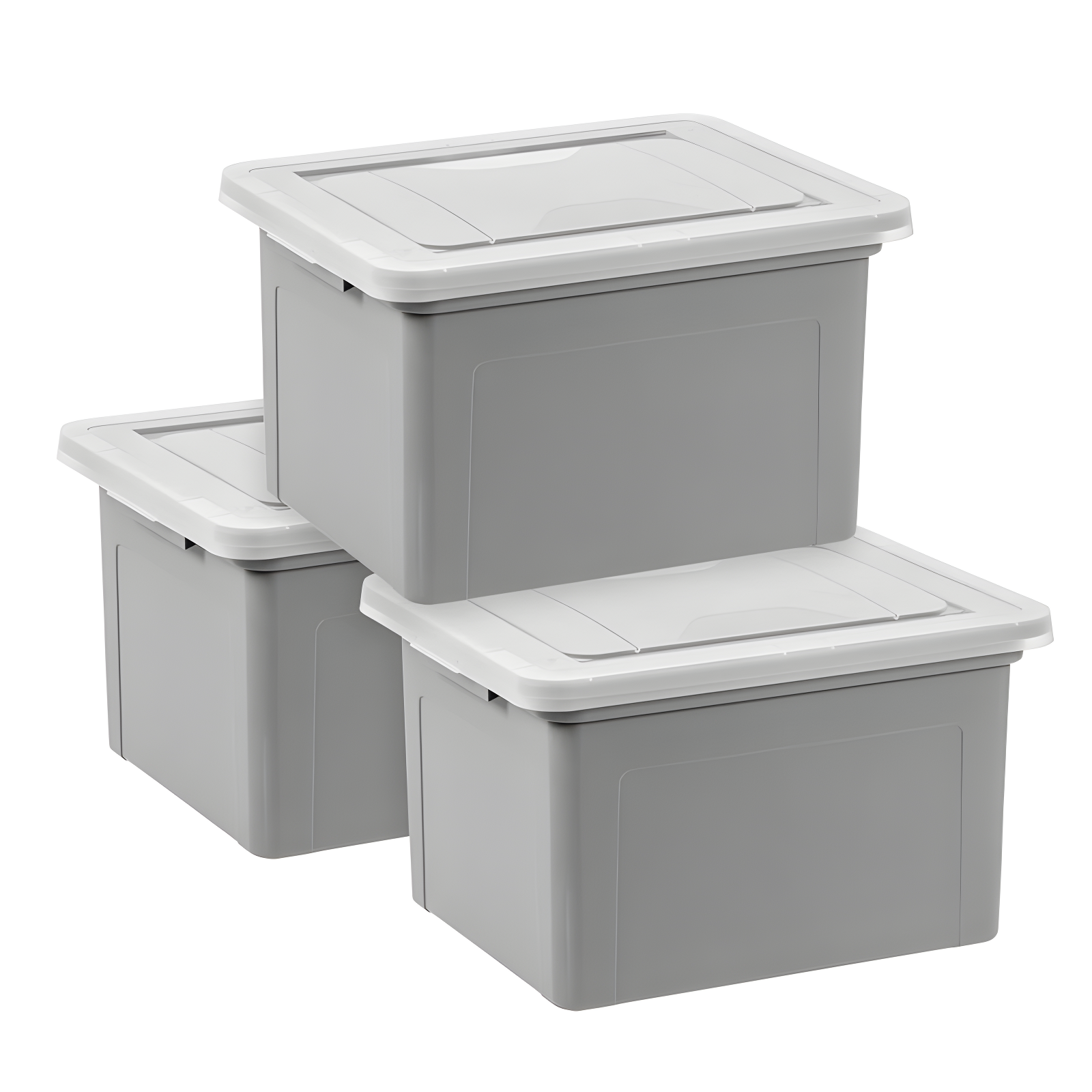 Gray Plastic Stackable File Storage Boxes with Clear Lids, Set of 3