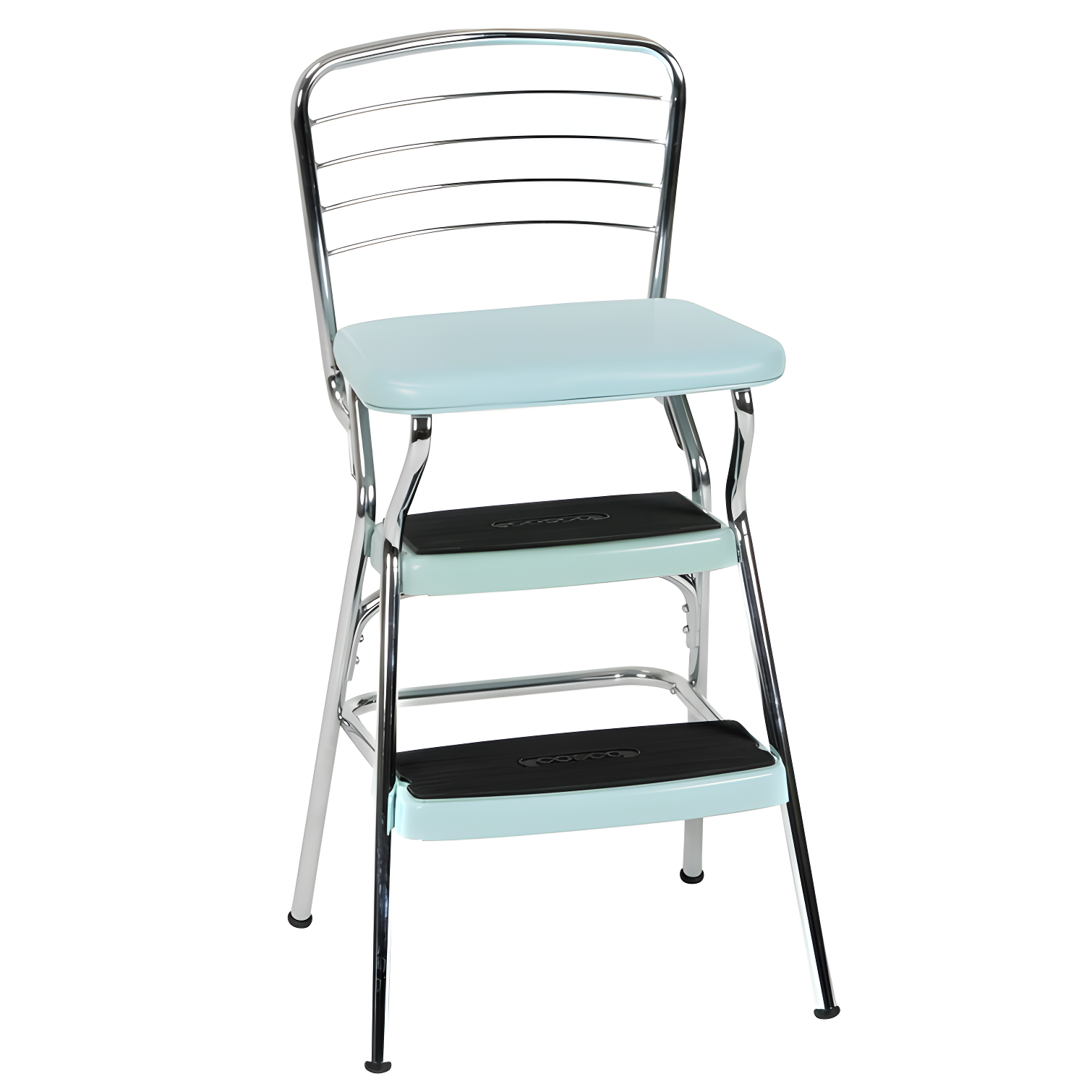 Teal Steel 2-Step Foldable Retro Chair and Step Stool