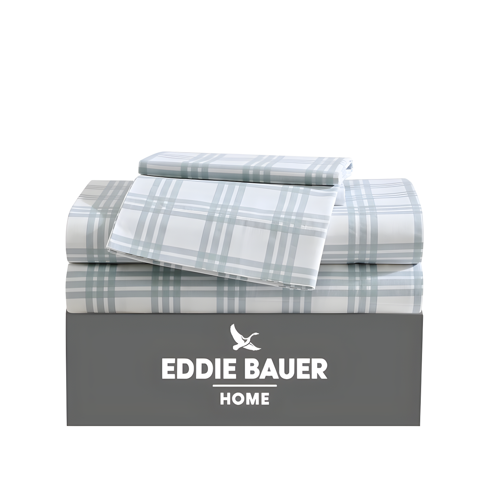 White and Pale Green Plaid Cotton Twin Sheet Set