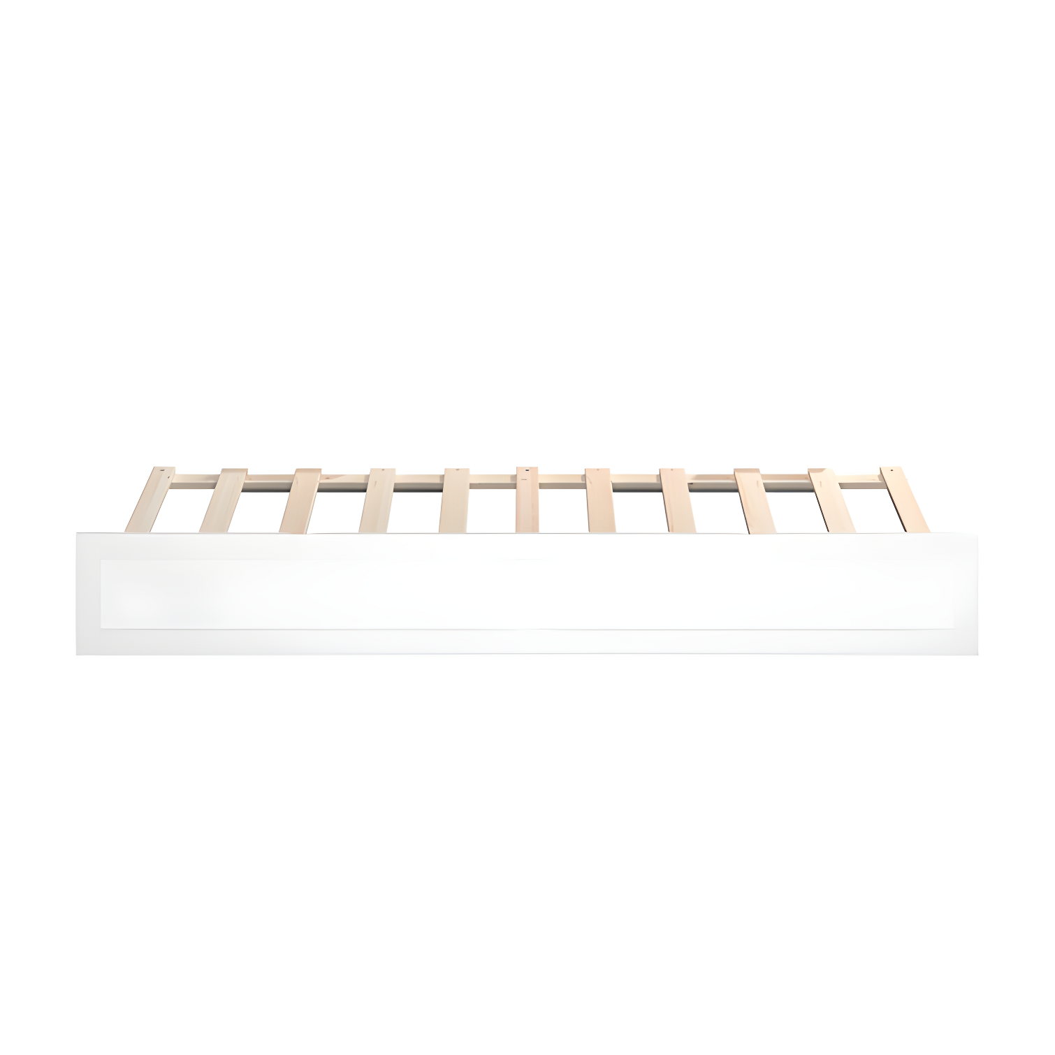 White Twin Wooden Trundle Bed Frame with Slat Supports