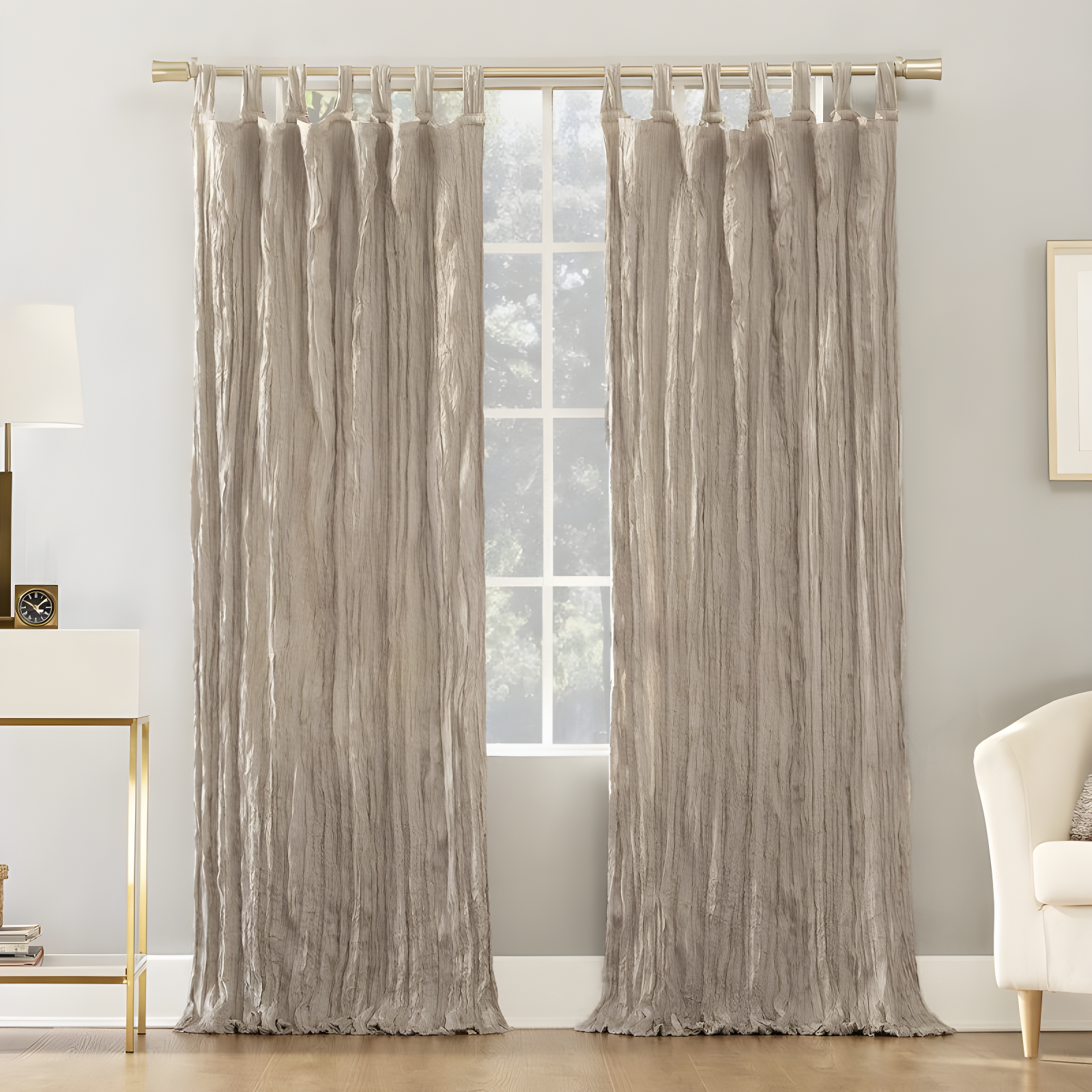 Odelia Distressed Velvet Pleated White Curtain Panel 50" x 63"