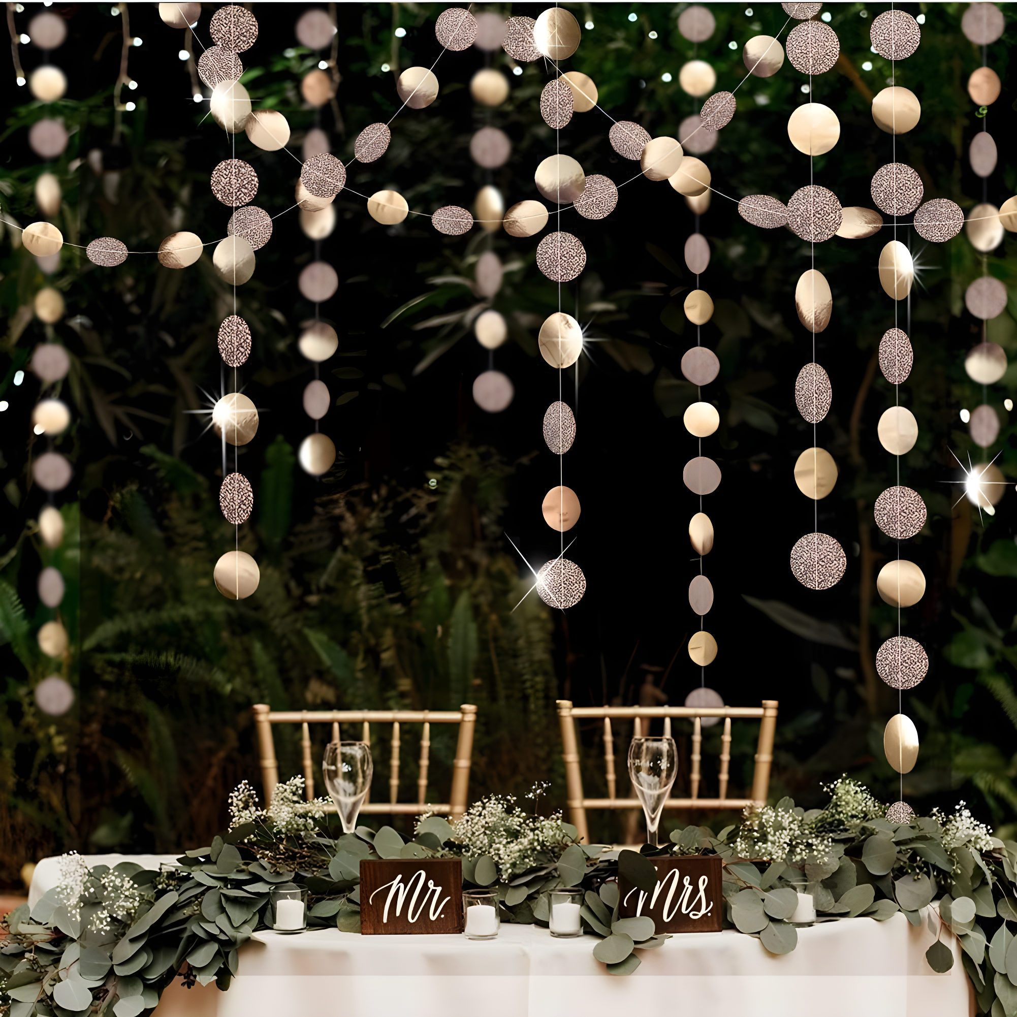 Champagne Gold Glitter Paper Circle Dot Garland Banner