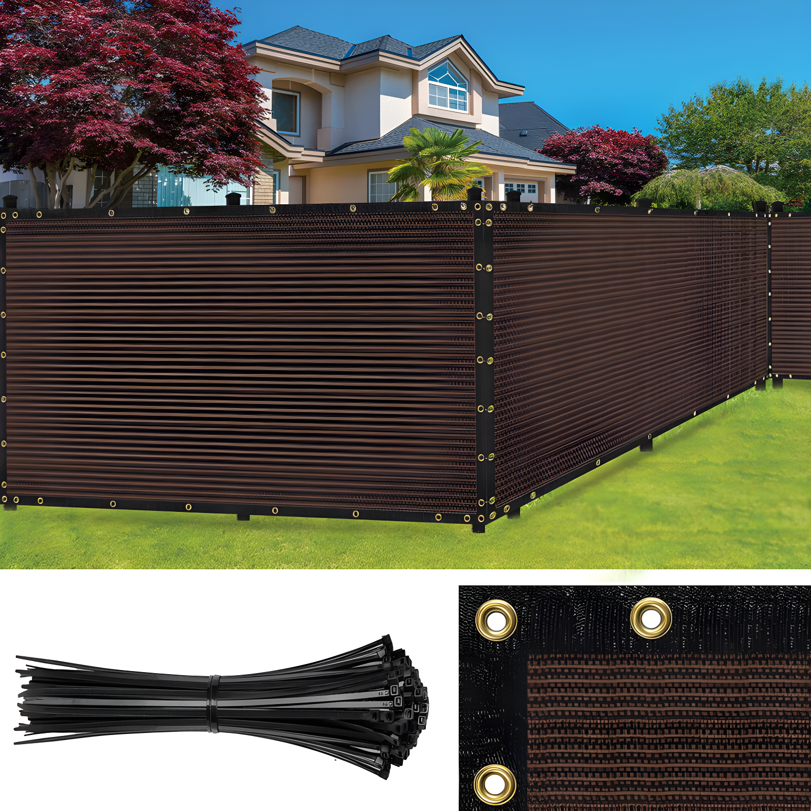 Brown Heavy-Duty Polyethylene Privacy Fence Screen with Grommets