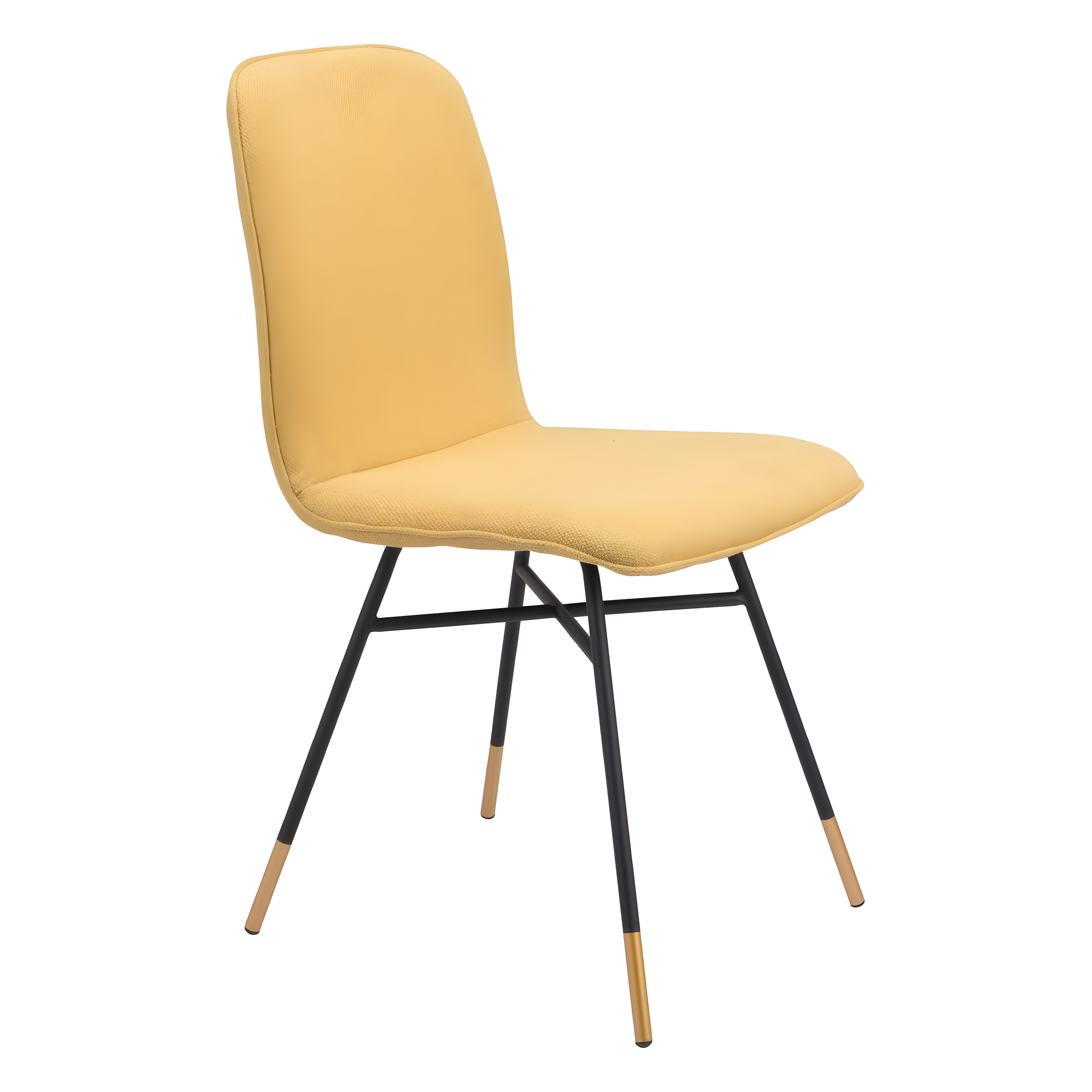 Yellow Upholstered Wood and Metal Side Chair Set