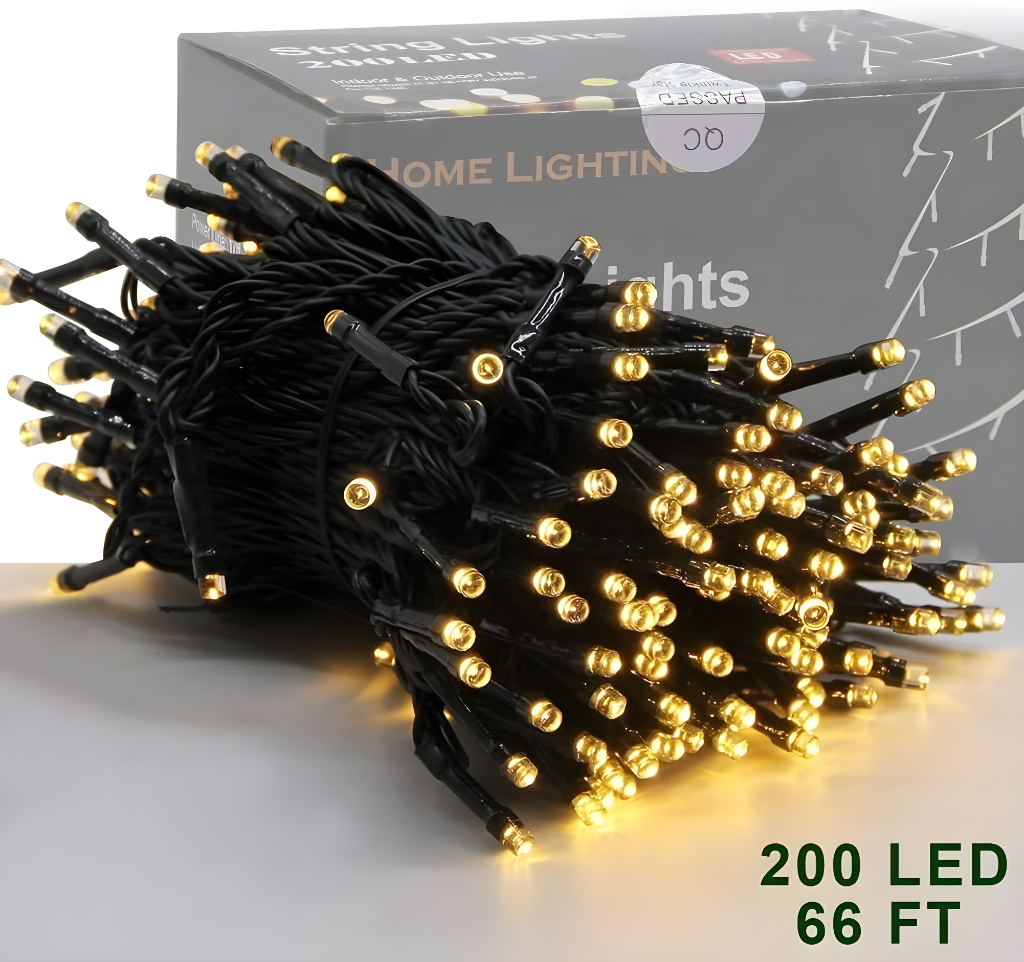 Warm White 66ft 200 LED Green Wire String Lights