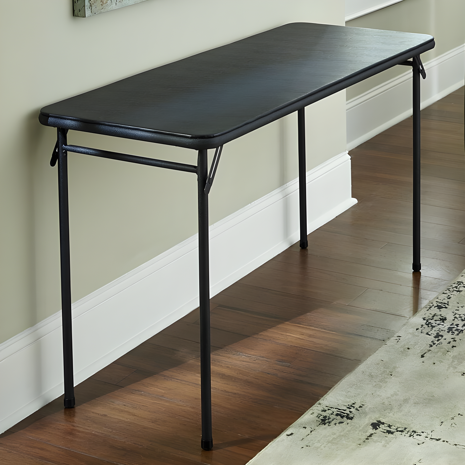 Sleek Black 20" x 48" Vinyl-Top Foldable Utility Table