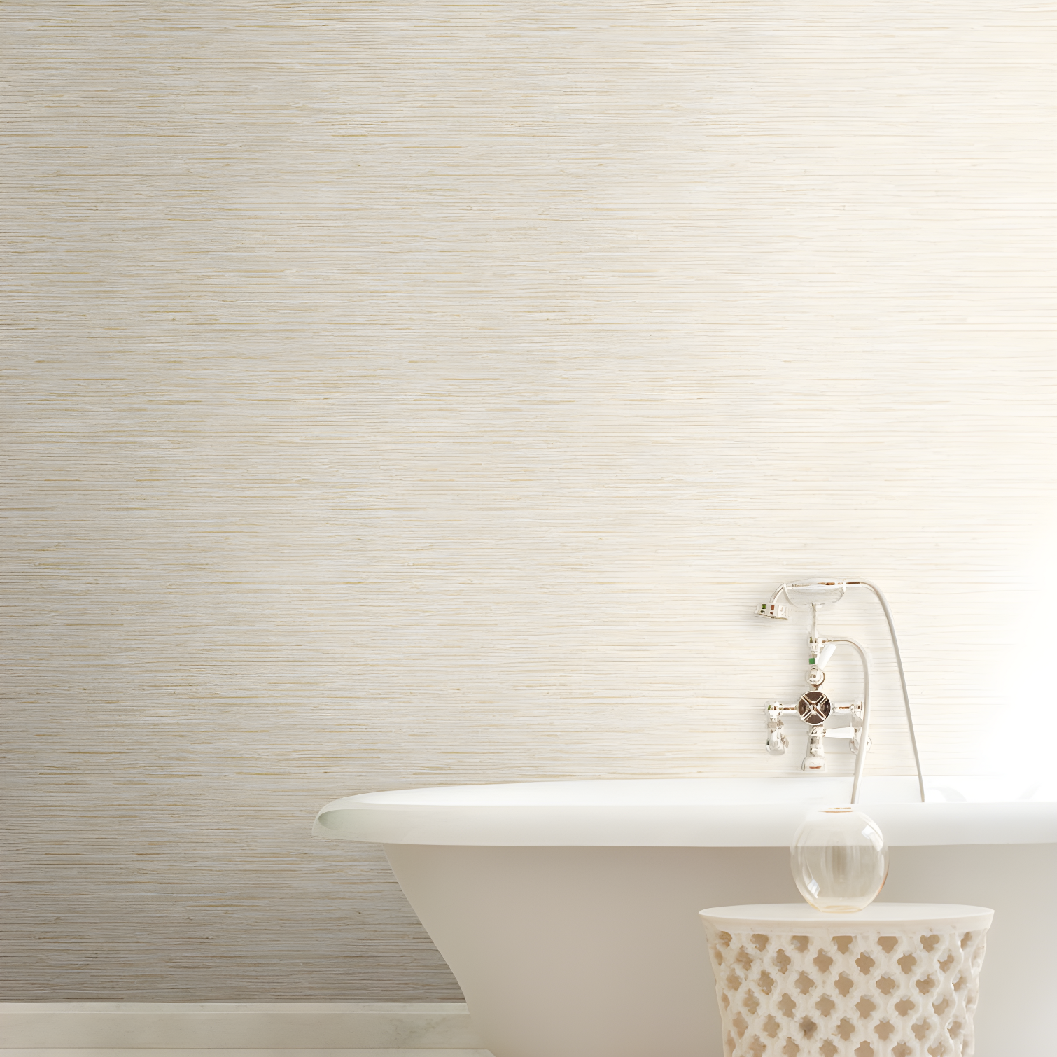 Beige 3D Grasscloth Vinyl-Coated Wallpaper Roll