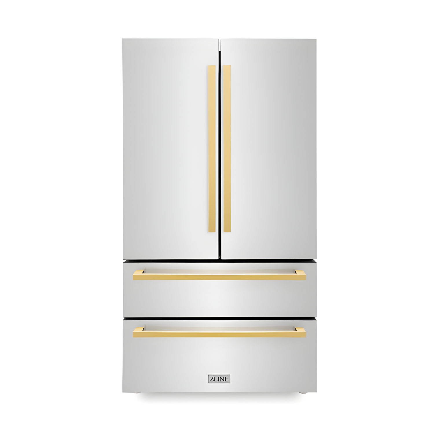 36-Inch Stainless Steel French Door Refrigerator with Gold Handles