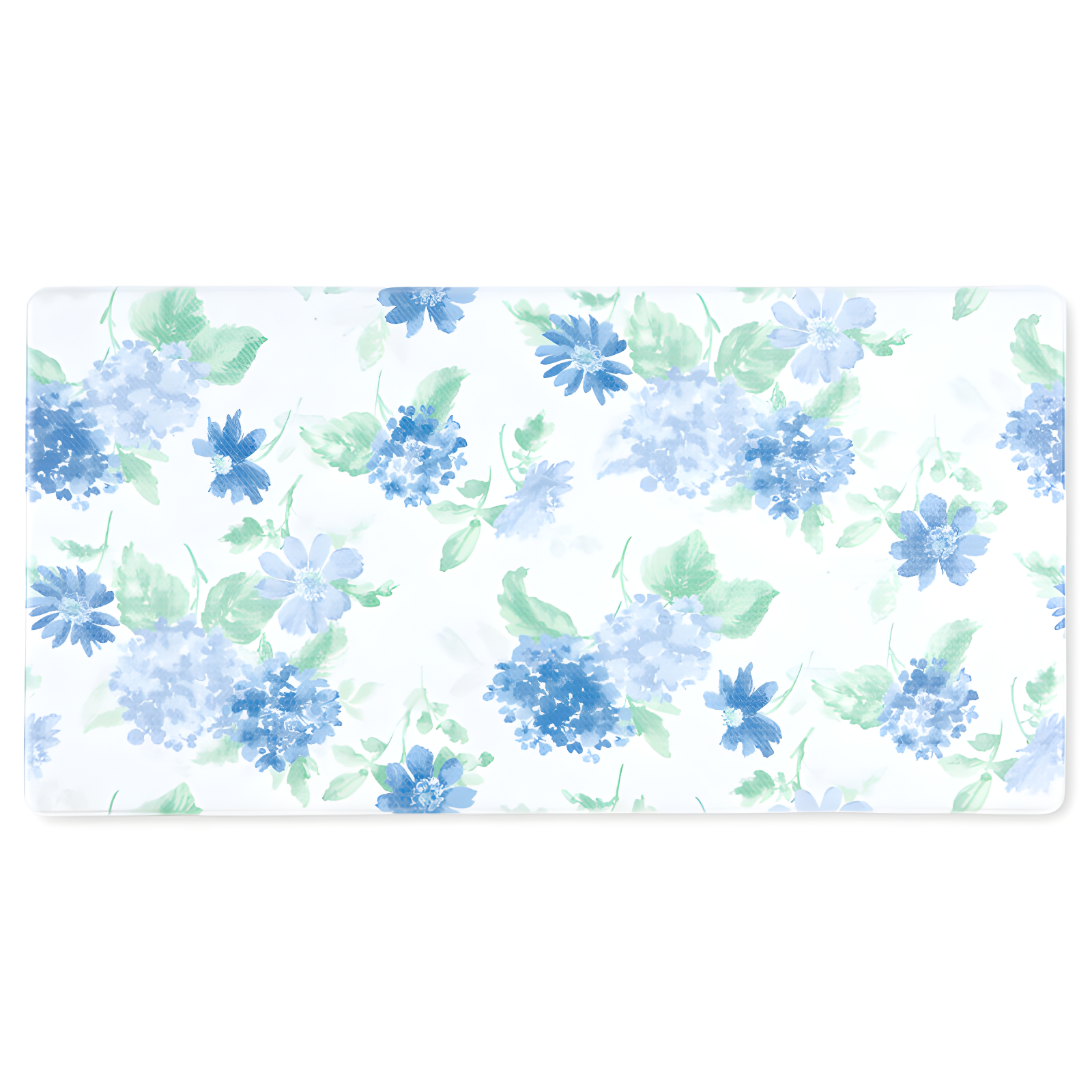 Blue and Purple Floral Stripe Reversible Water-Resistant Kitchen Mat