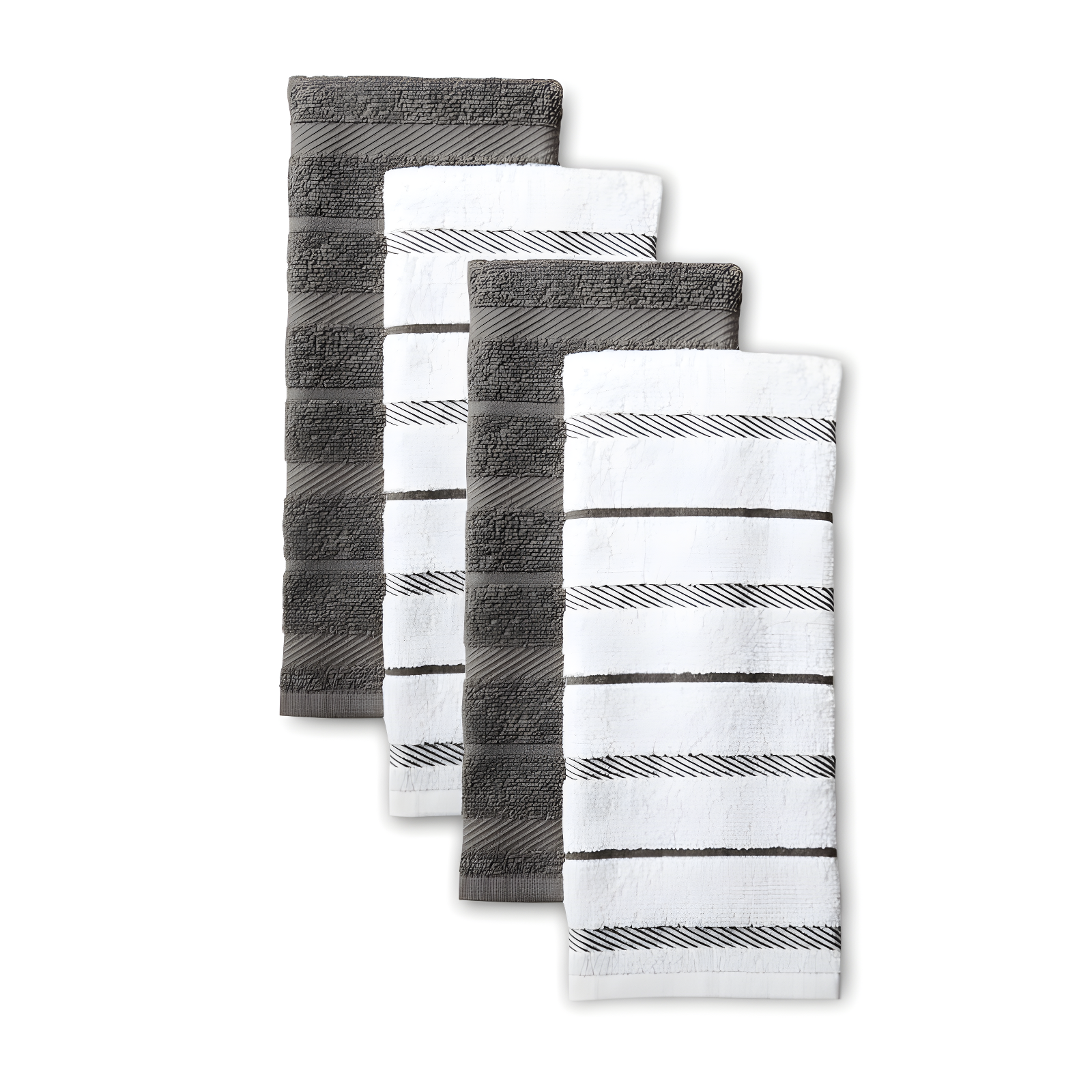 Gray and White Cotton Kitchen Towel Set of Four