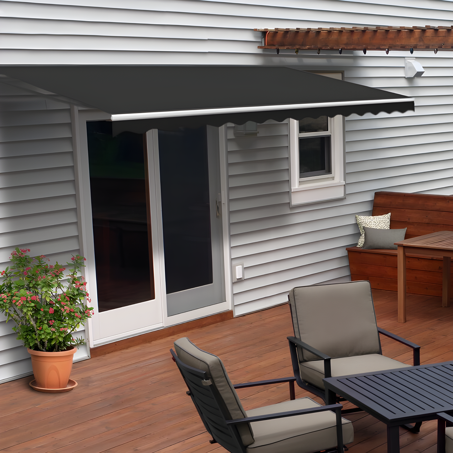 Black 10' x 8' Retractable Patio Awning with White Frame