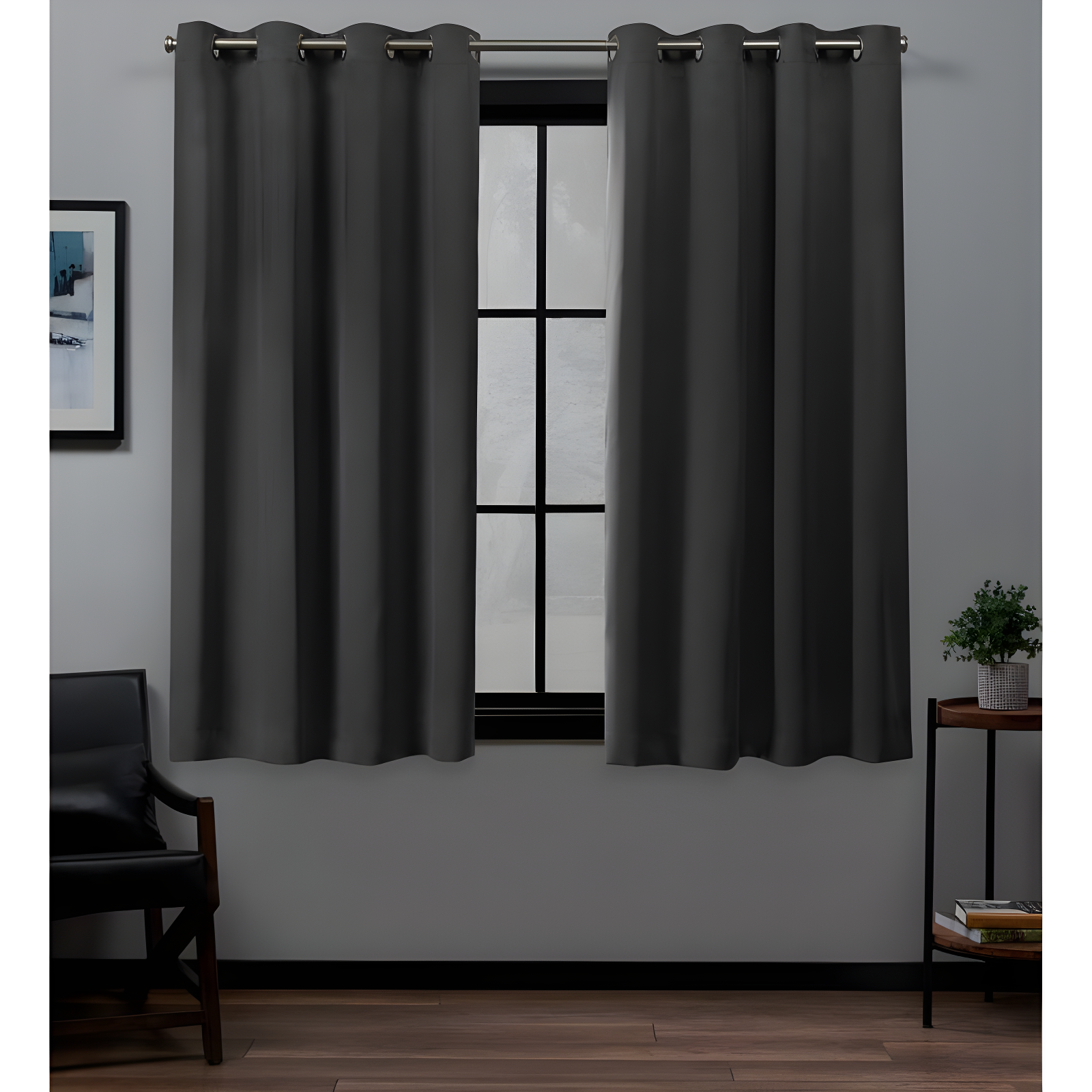 Charcoal Blackout Grommet Top Curtain Panels, 52"x63", Set of 2