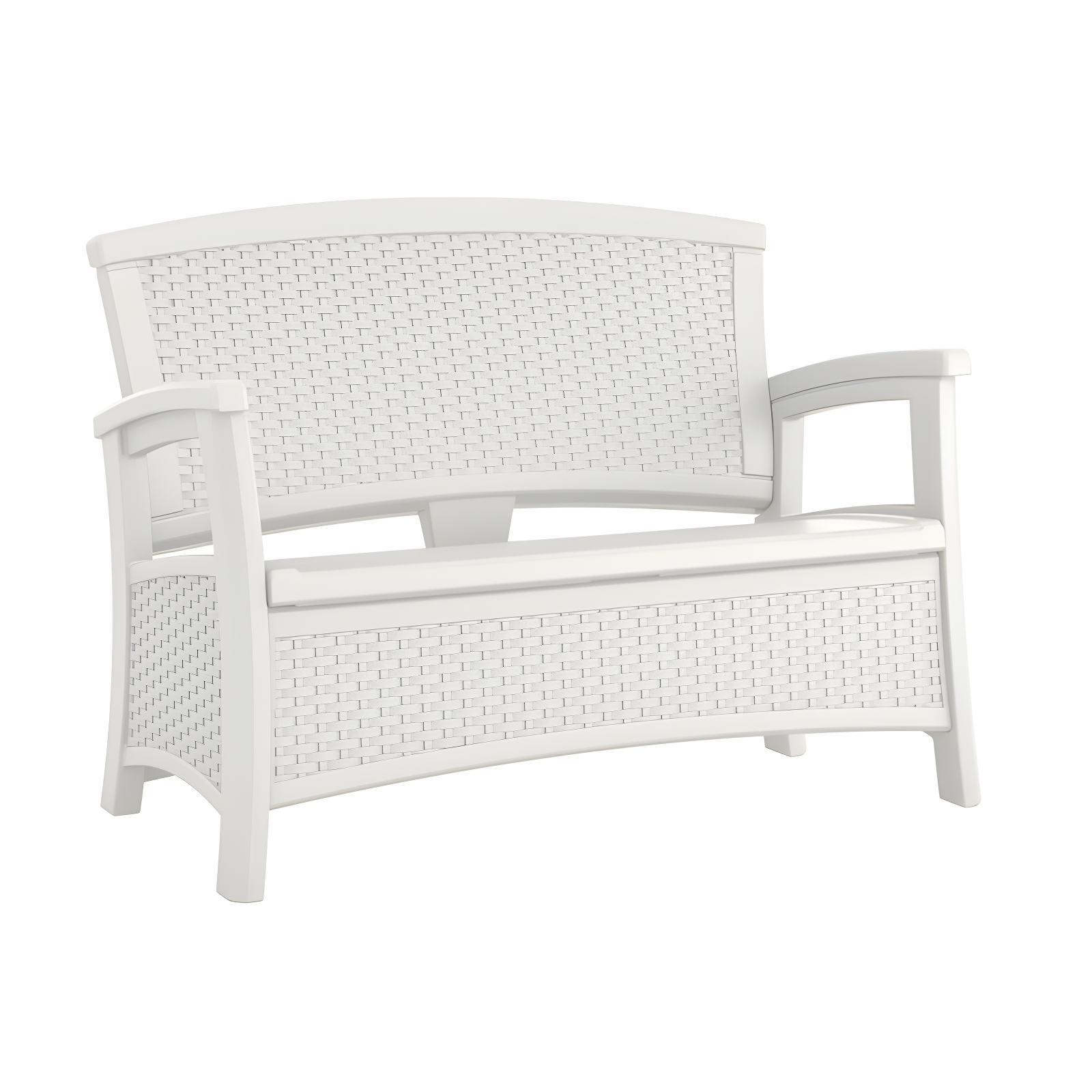 White Resin Wicker Outdoor Loveseat with Storage