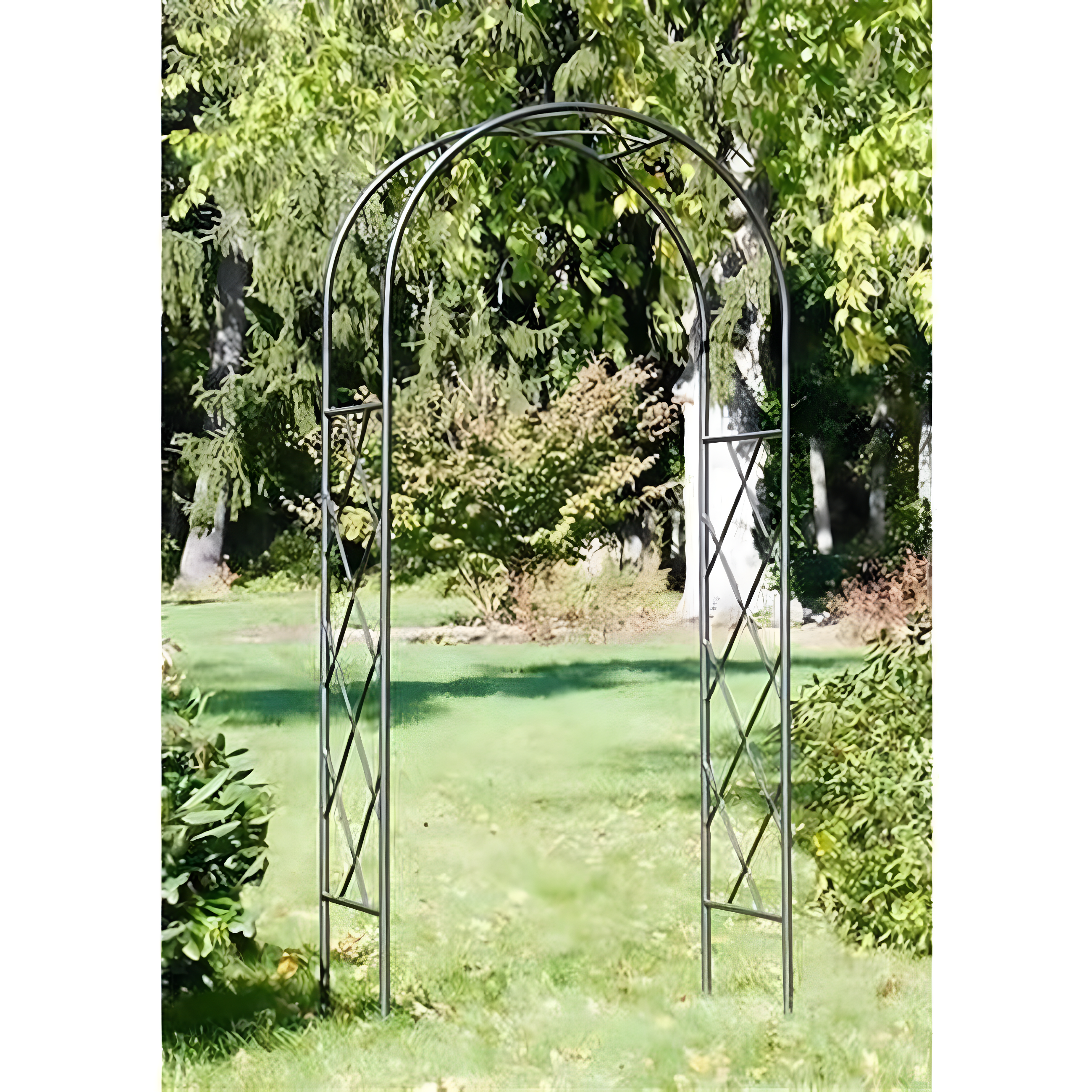 Graphite Wrought Iron Lattice Garden Arbor, 92" Tall