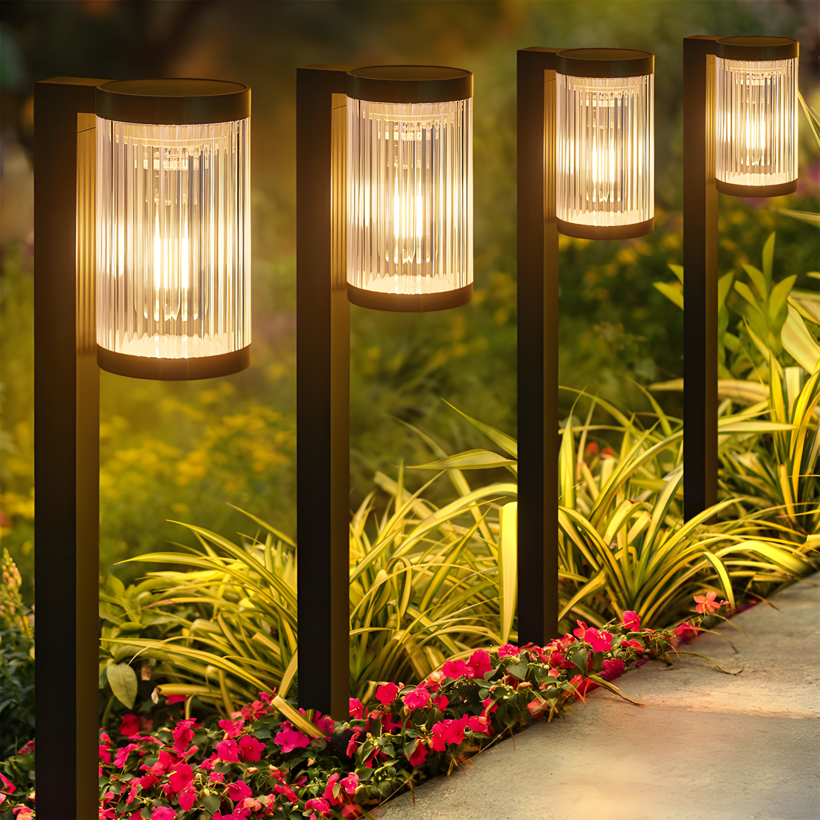 Black Solar Powered LED Pathway Lights with Crystal Shade, 6 Pack