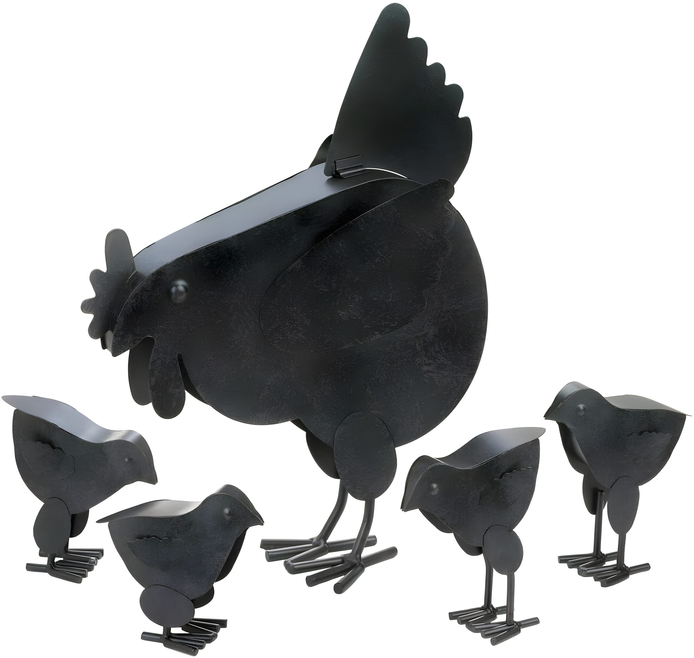 Rustic Black Metal Hen and Chicks Garden Sculpture