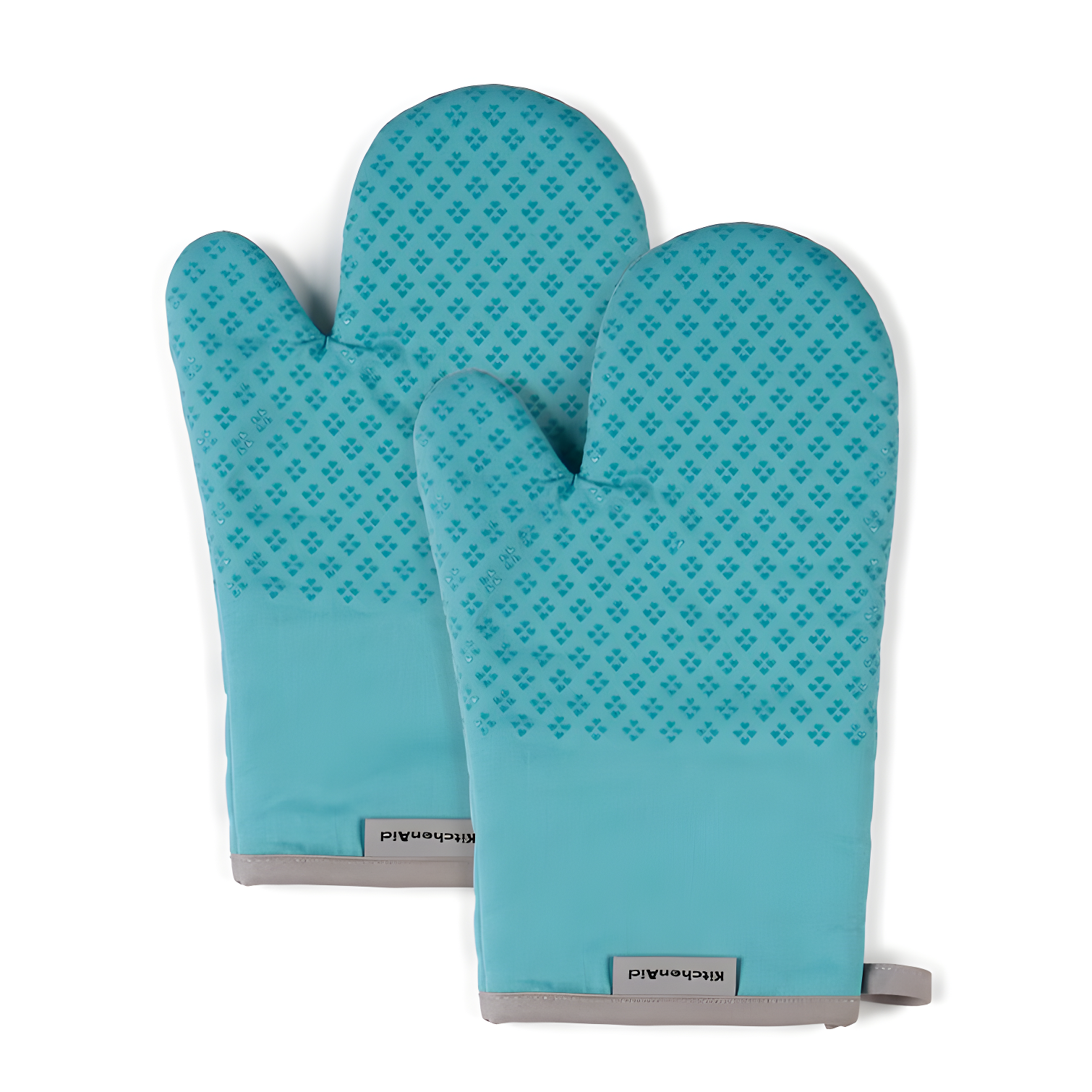 Aqua Heat-Resistant Cotton Oven Mitts with Silicone Grips, 2-Piece Set