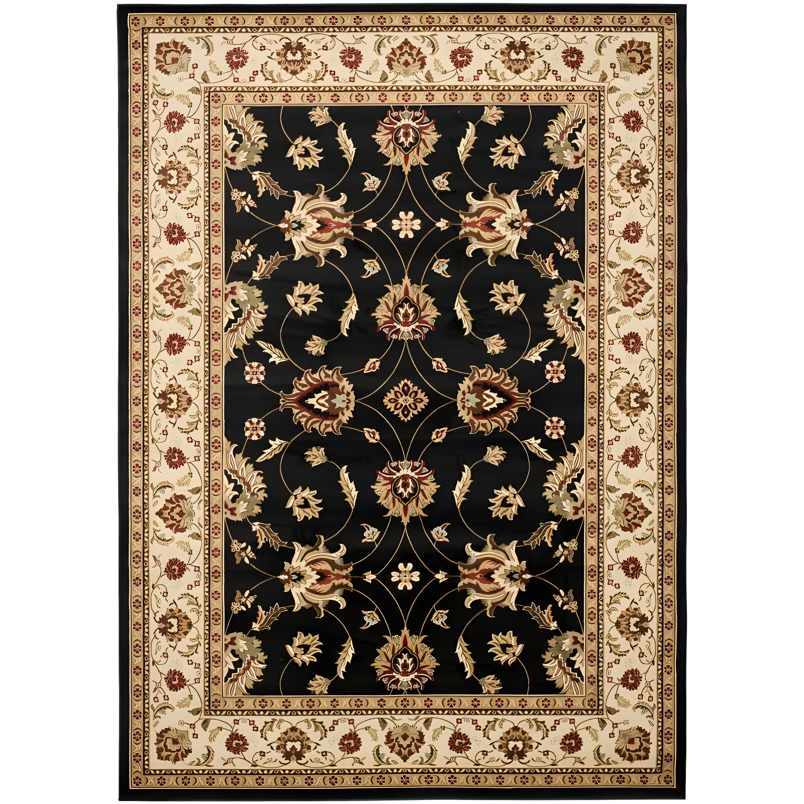 Black and Ivory Safavid Style Synthetic Area Rug, 12' x 15'