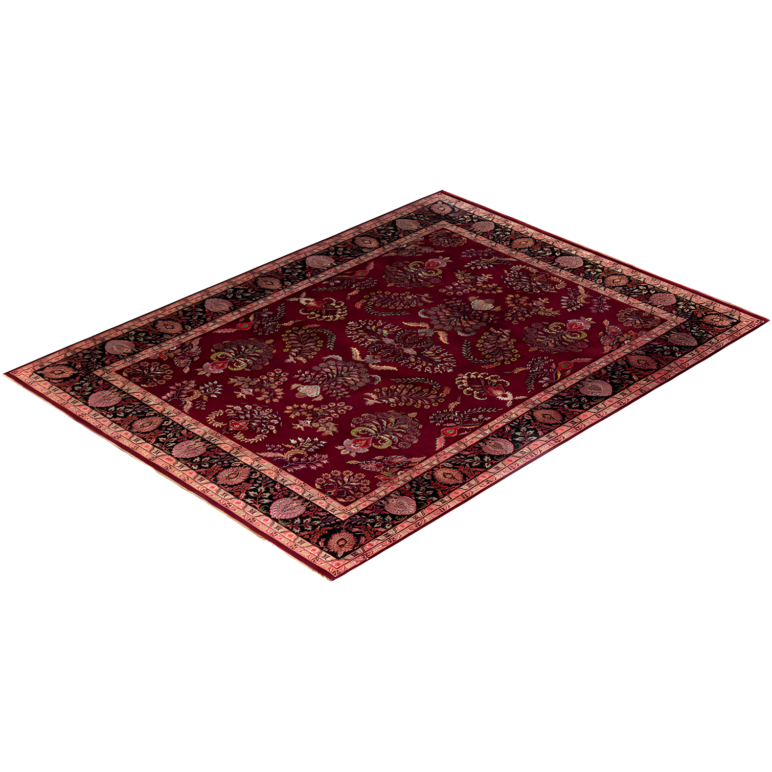 Sarouk Red Hand-Knotted Wool Medallion Area Rug, 8' 10" x 11' 10"