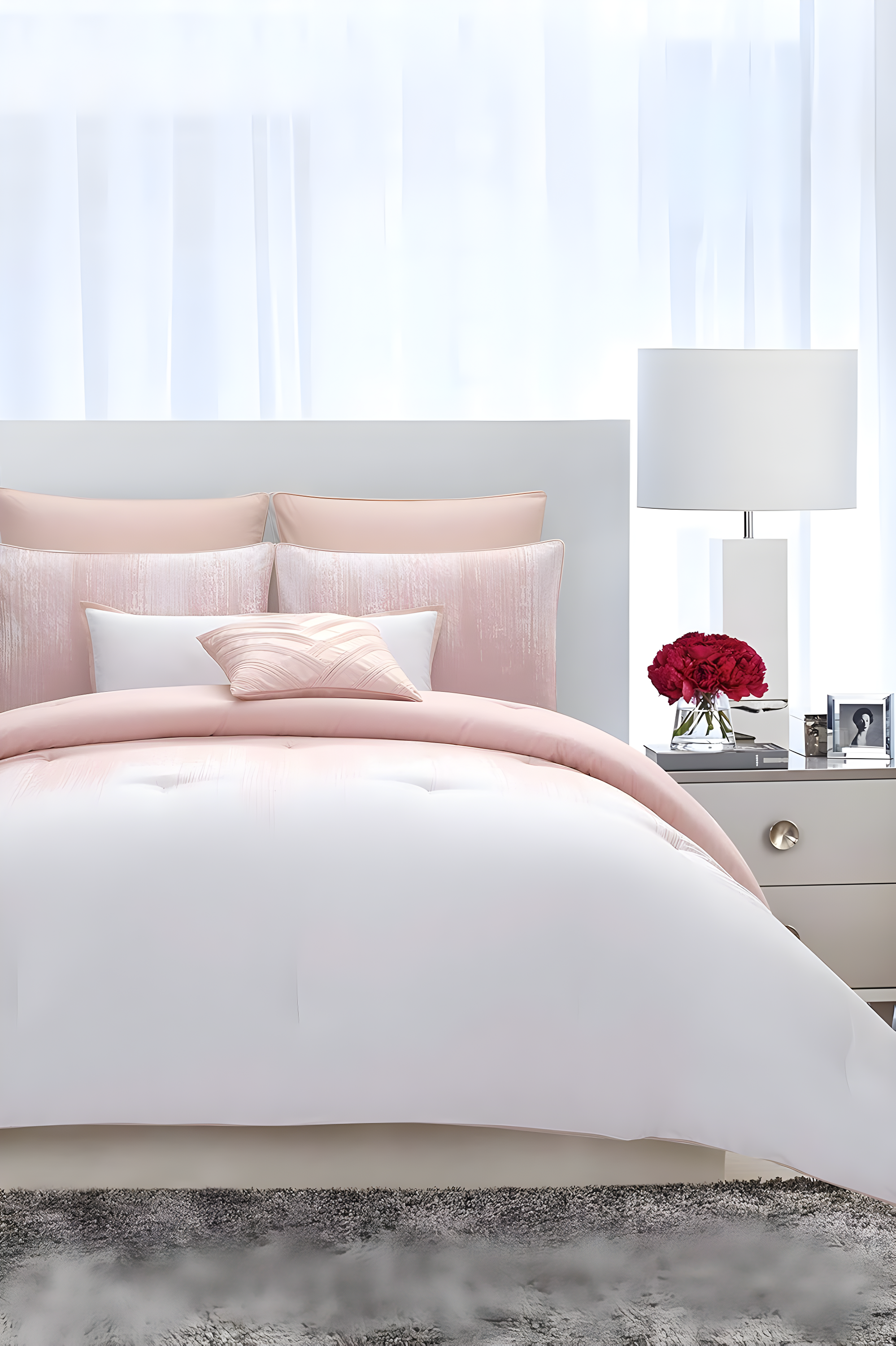 Blush Pink Cotton Sateen Full Duvet and Sham Set