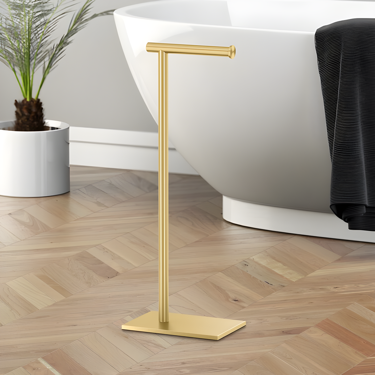 Brushed Brass Freestanding Toilet Paper Holder with Weighted Base