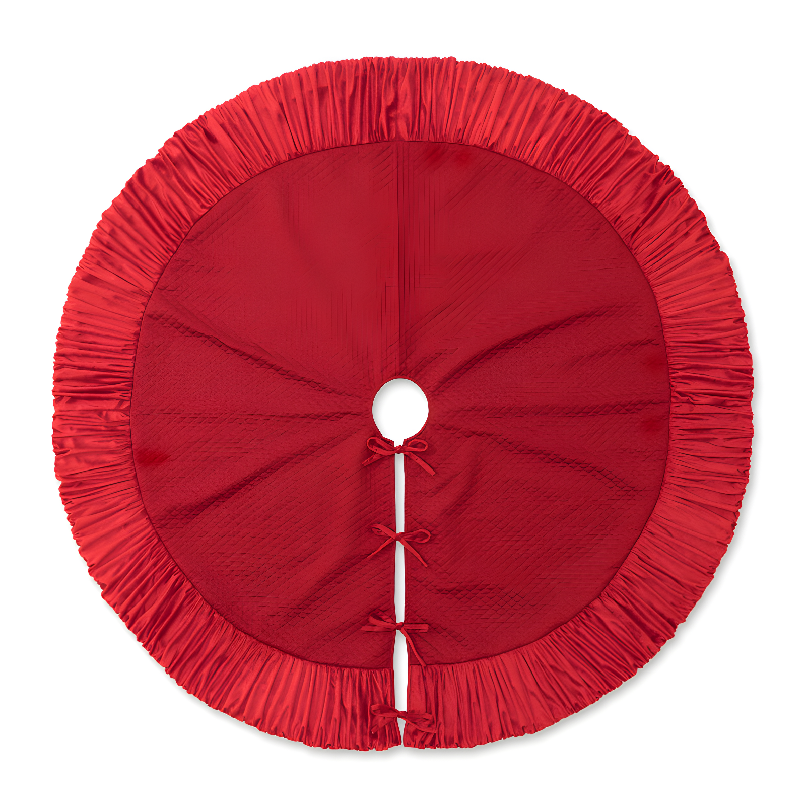 Oversized Red Velvet Ruffled Christmas Tree Skirt with Bow