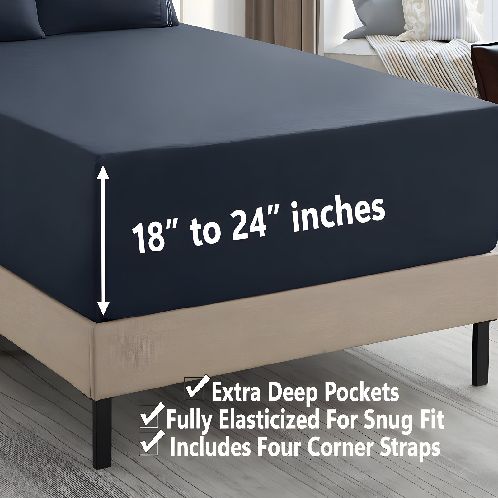 Queen Navy Extra Deep Pocket Microfiber Sheet Set