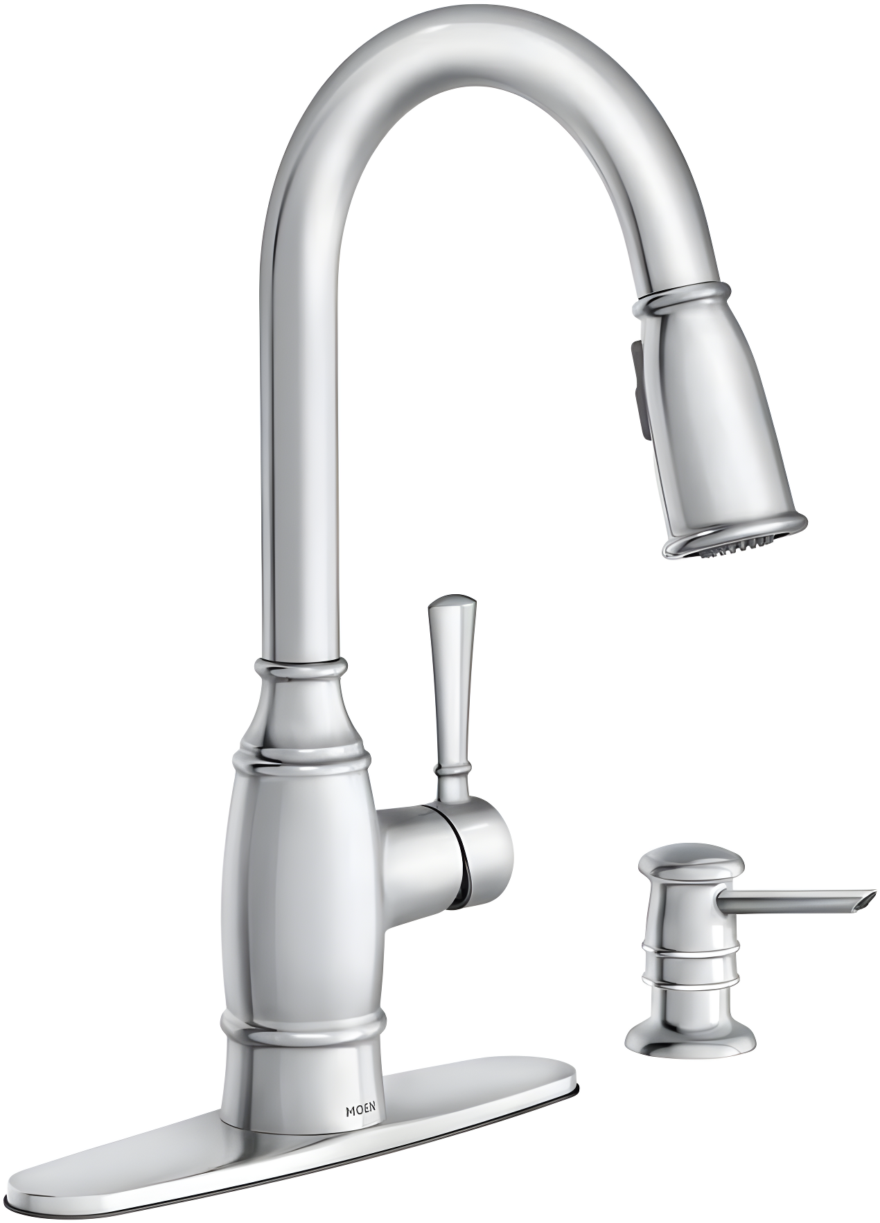 Chrome Single-Handle Pull-Down Sprayer Kitchen Faucet with Soap Dispenser