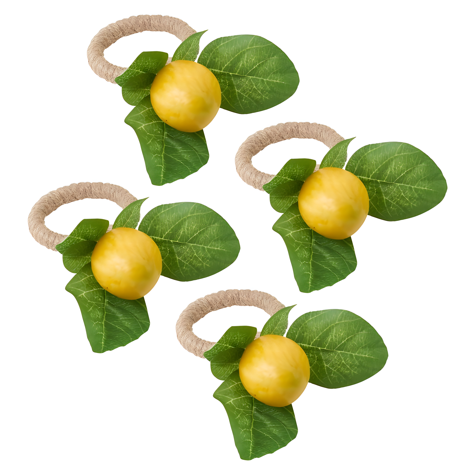 Set of 4 Yellow Lemon Design Plastic Napkin Ring Holders