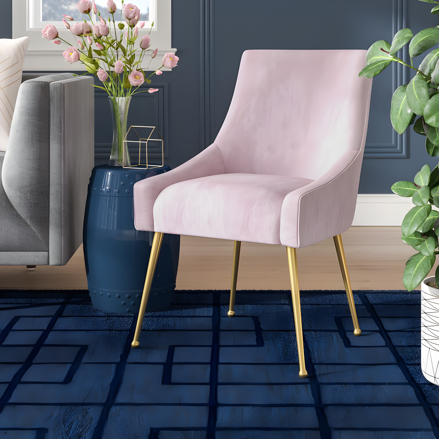 Blush Velvet Parsons Side Chair with Gold Legs