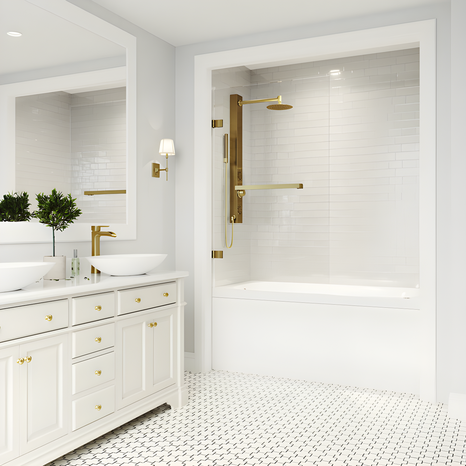 Matte Gold Frameless Hinged Tub Door with Clear Glass