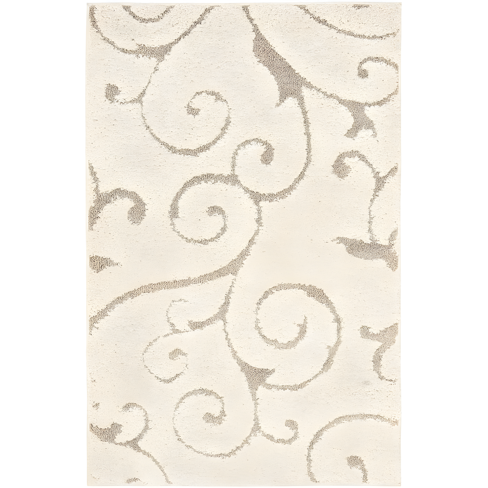 Elegant Cream & Beige Floral Vine Shag Area Rug - 4' x 6'